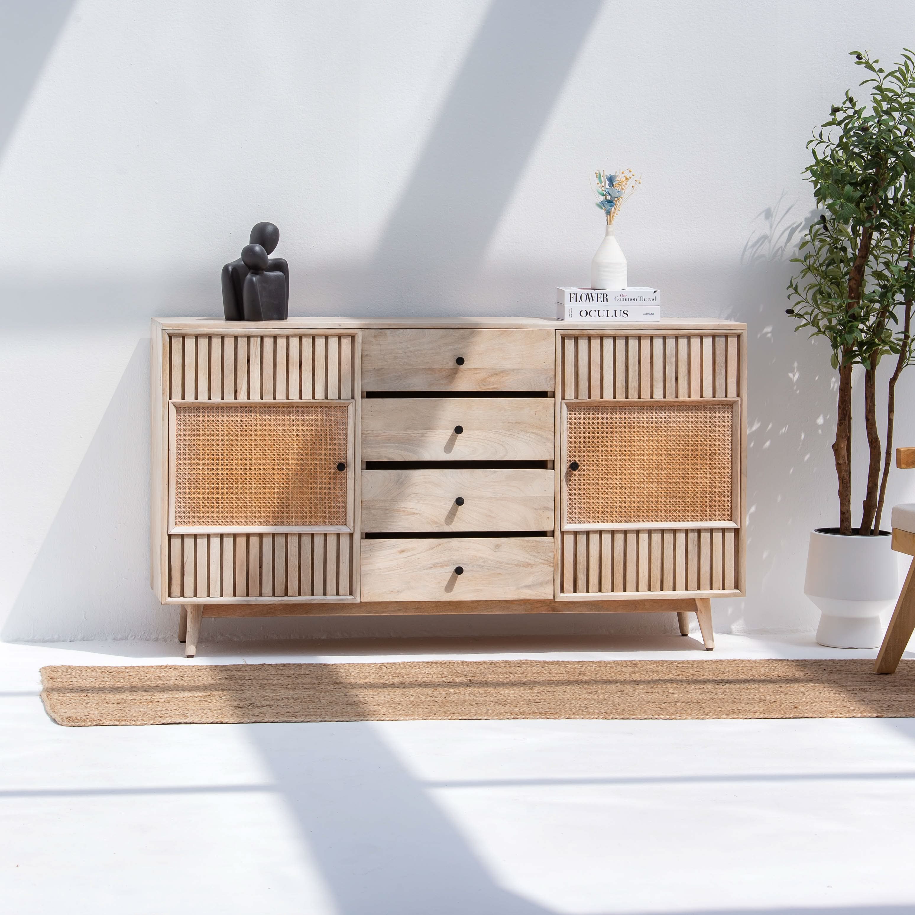 CANOVIA CANE TWO DOOR FOUR DRAWER SIDEBOARD - Art and craft furniture