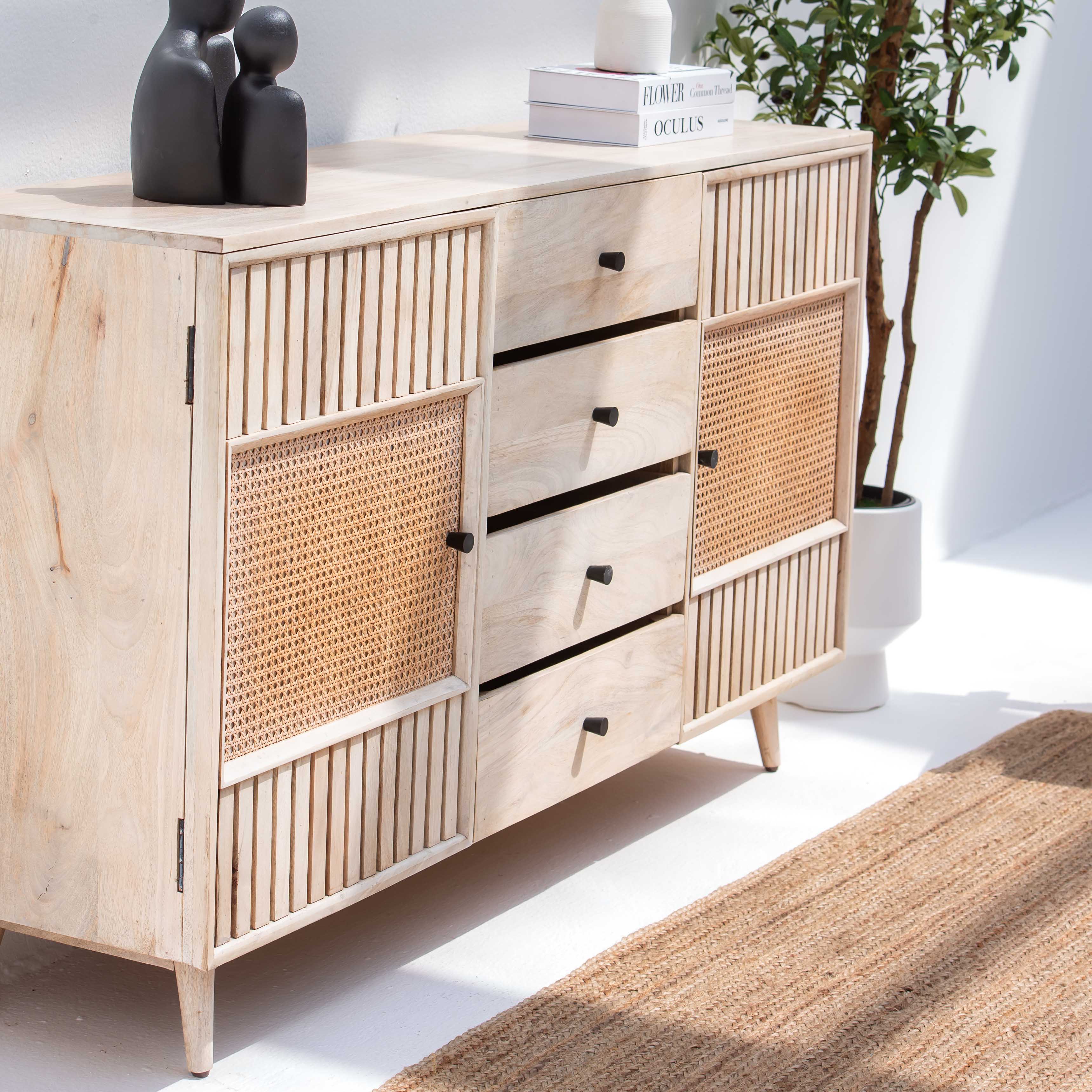 CANOVIA CANE TWO DOOR FOUR DRAWER SIDEBOARD - Art and craft furniture