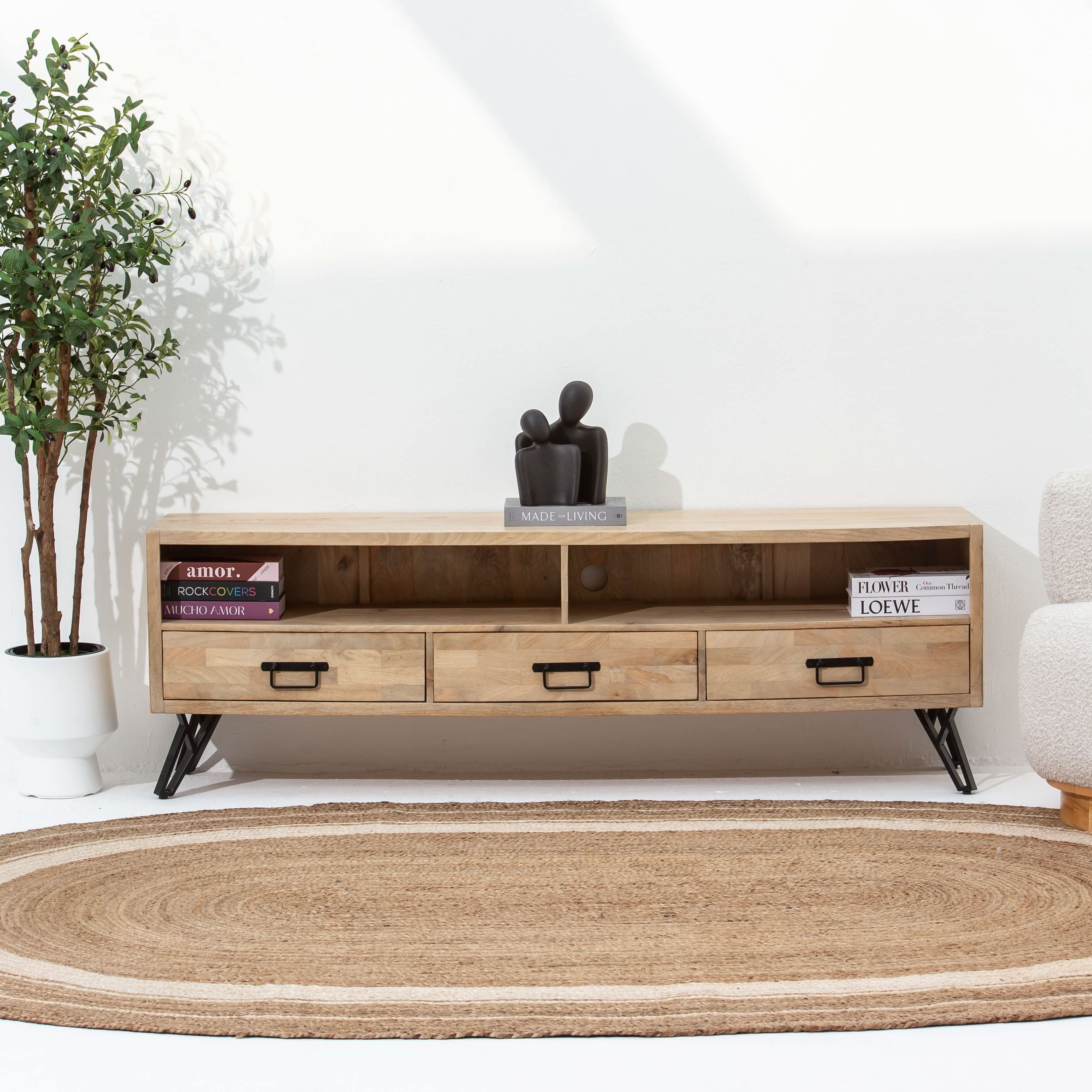 MANGOEDGE THREE DRAWER TV STAND - Art and craft furniture