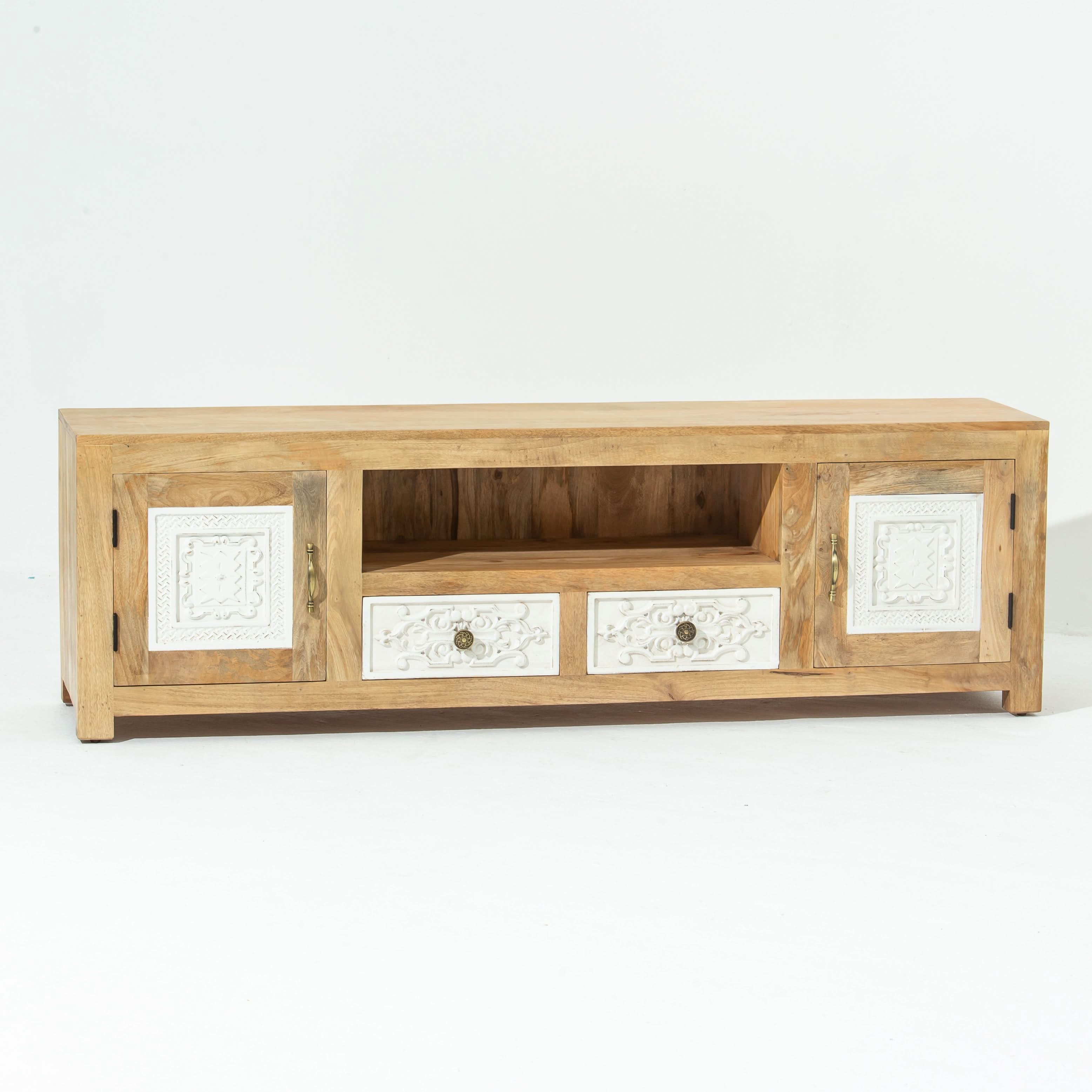 PUSHKAR WOODEN CARVING TV STAND - Art and craft furniture