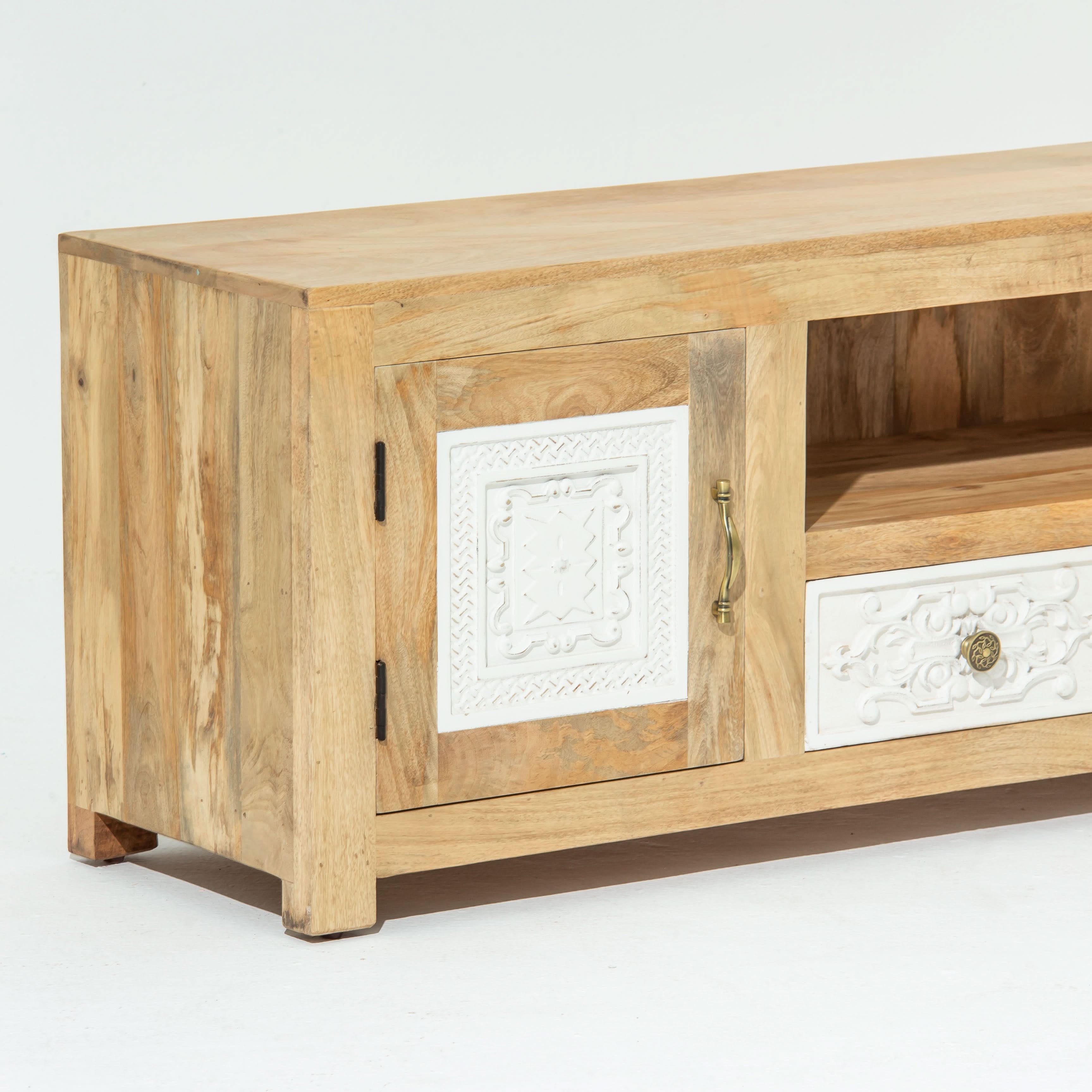 PUSHKAR WOODEN CARVING TV STAND - Art and craft furniture