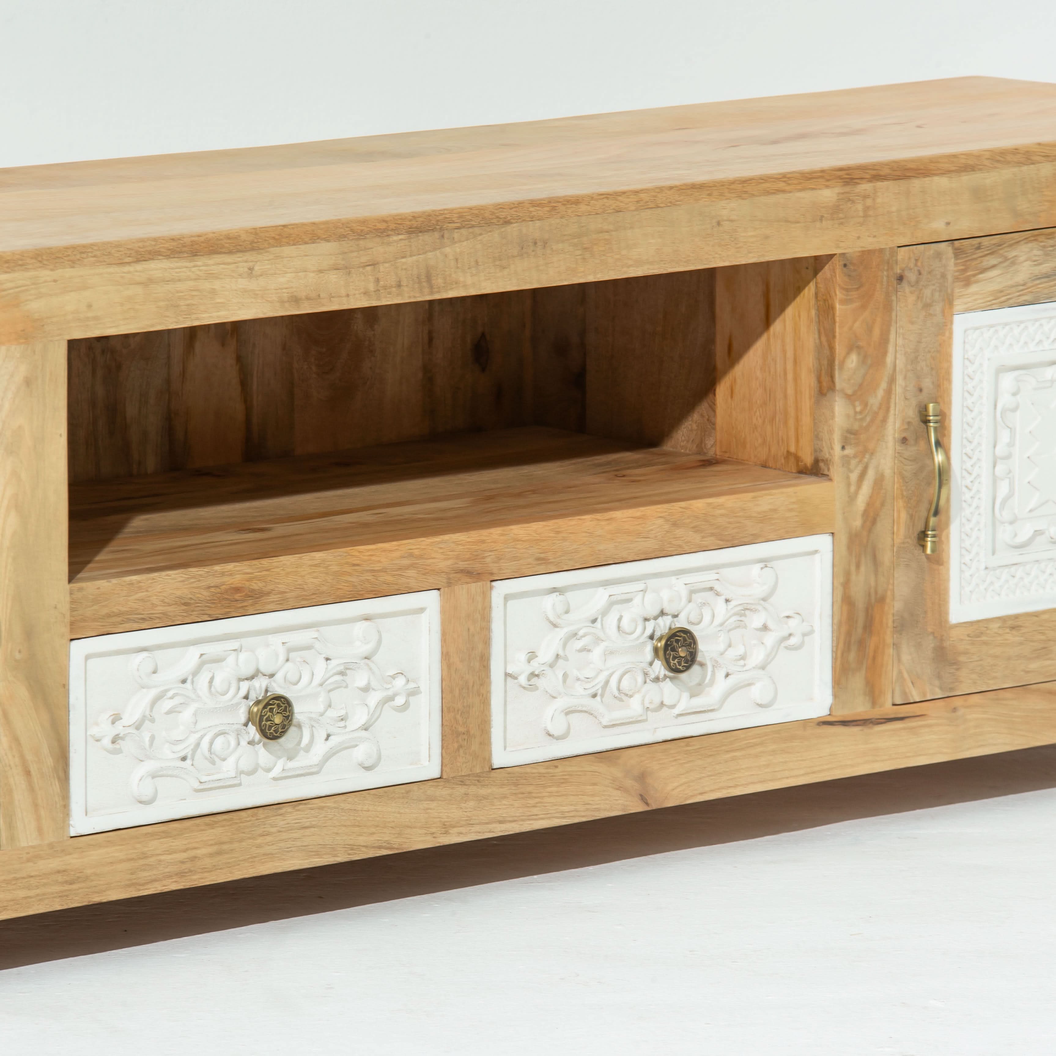 PUSHKAR WOODEN CARVING TV STAND - Art and craft furniture