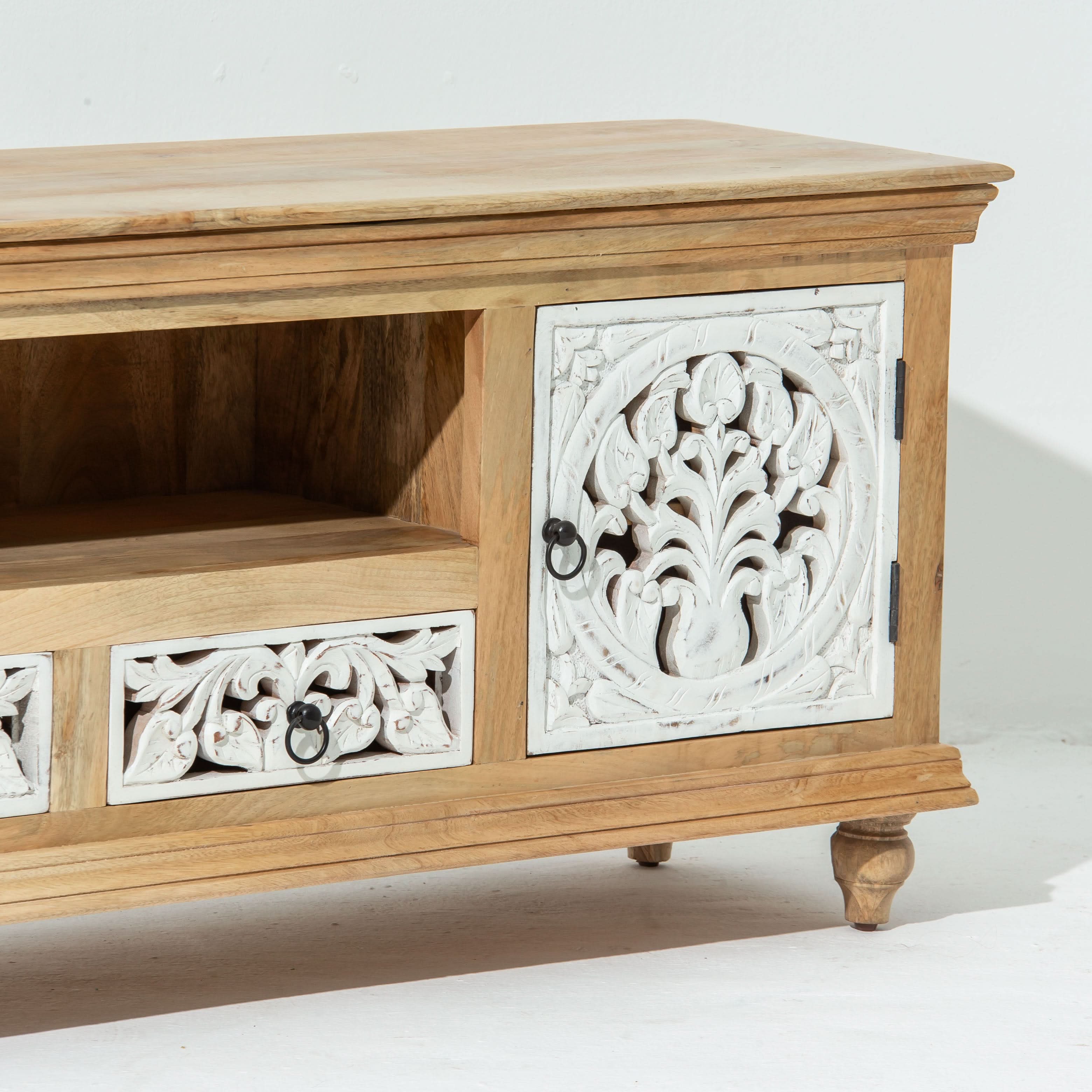 CALVIAN WOODEN CARVING TV STAND - Art and craft furniture