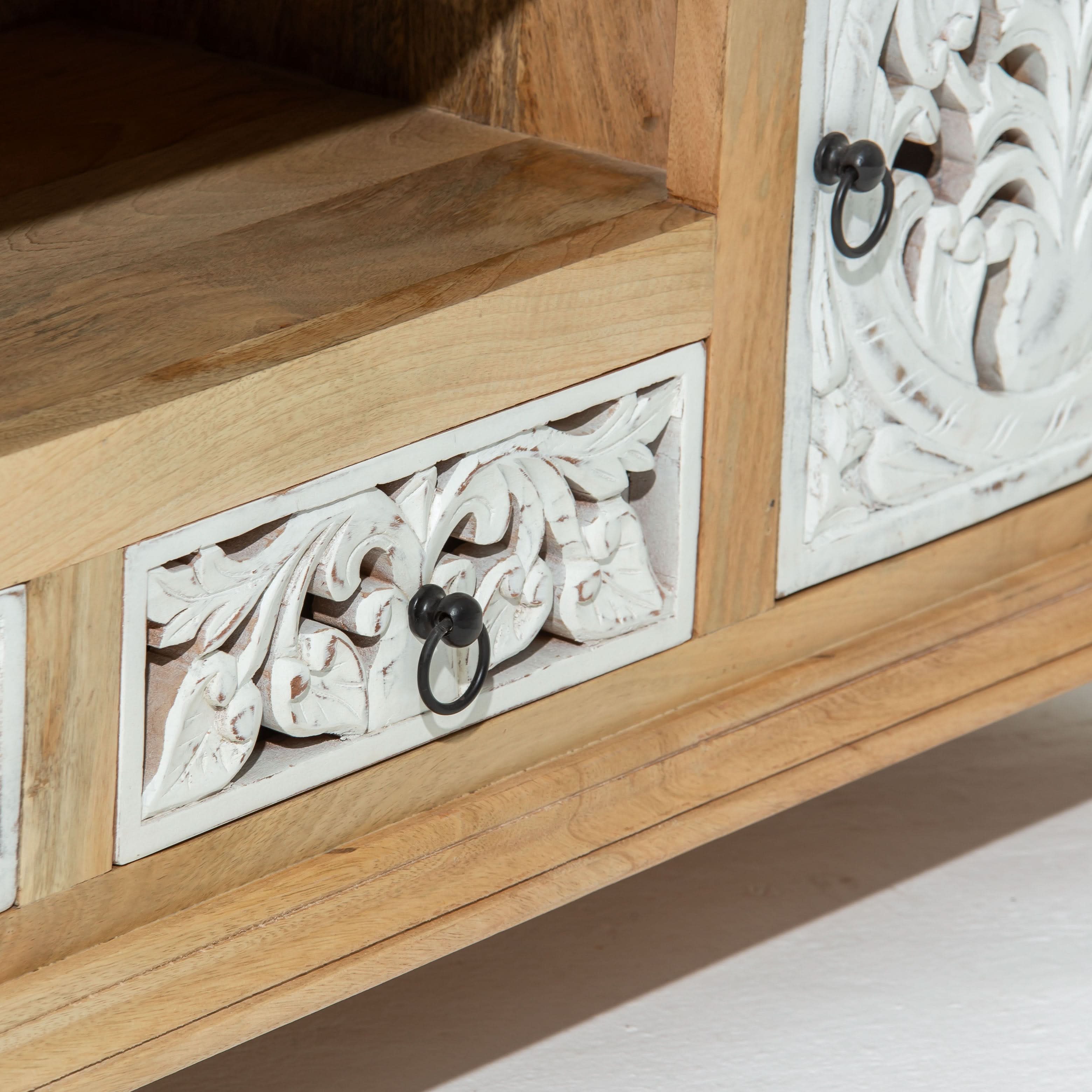 CALVIAN WOODEN CARVING TV STAND - Art and craft furniture
