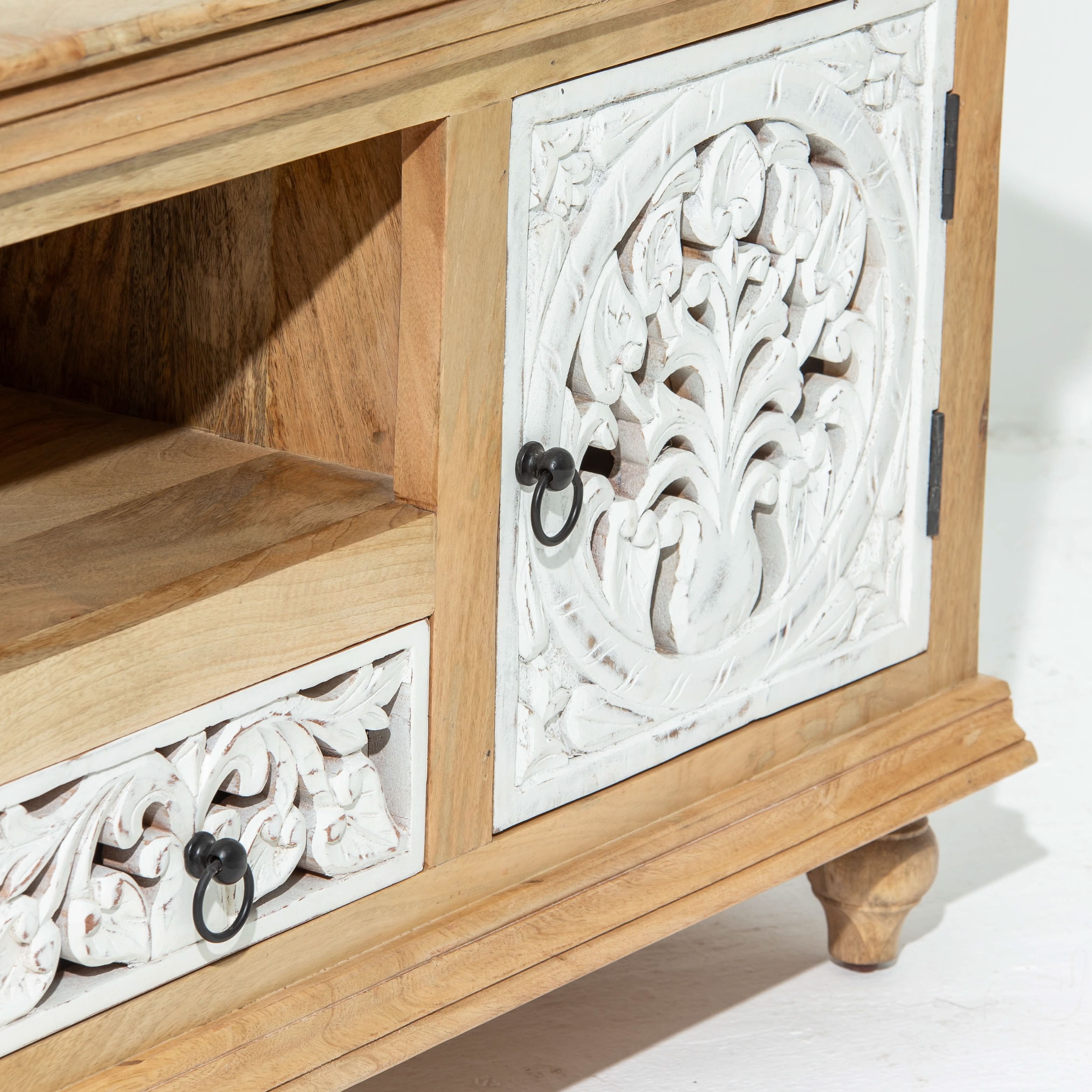 CALVIAN WOODEN CARVING TV STAND - Art and craft furniture