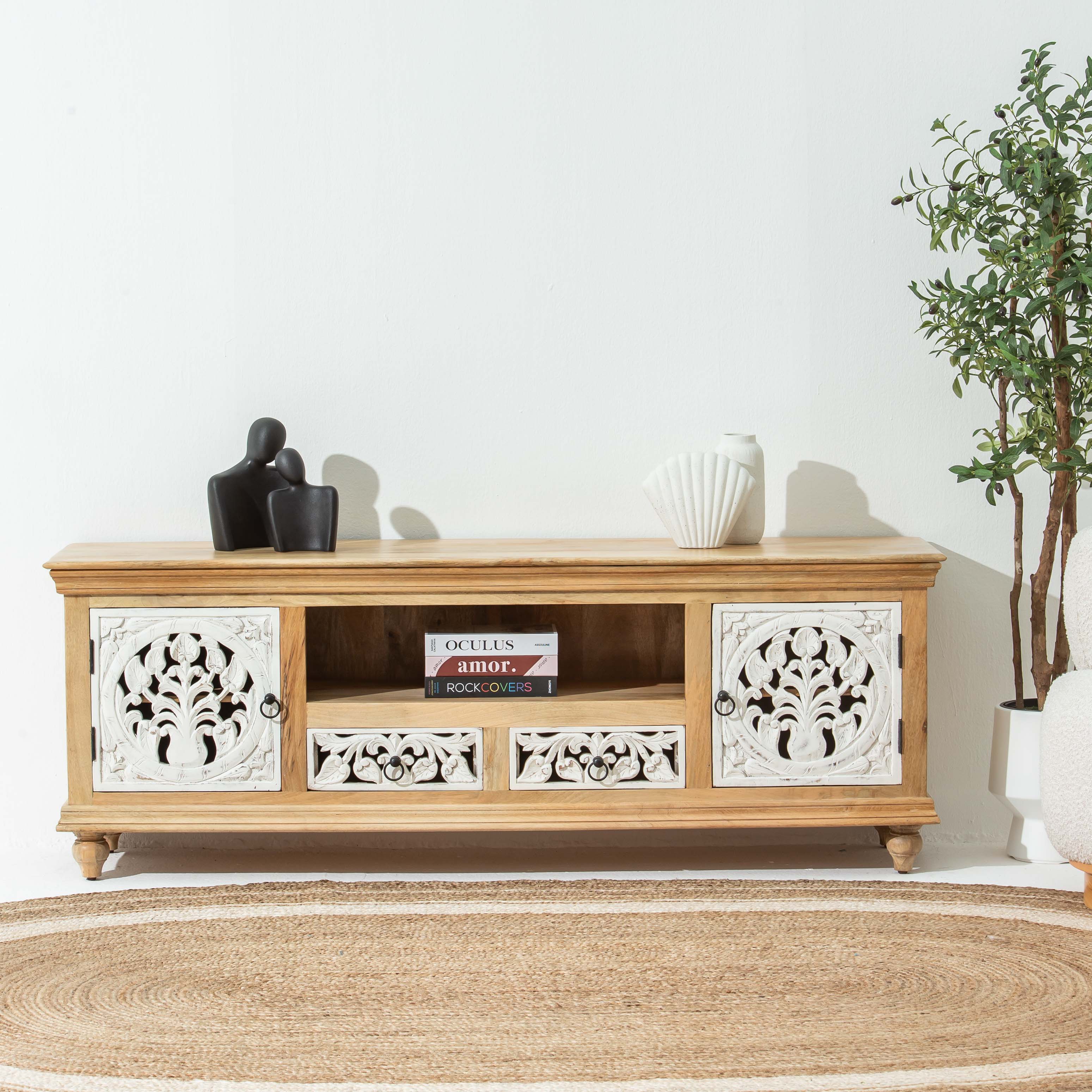 CALVIAN WOODEN CARVING TV STAND - Art and craft furniture