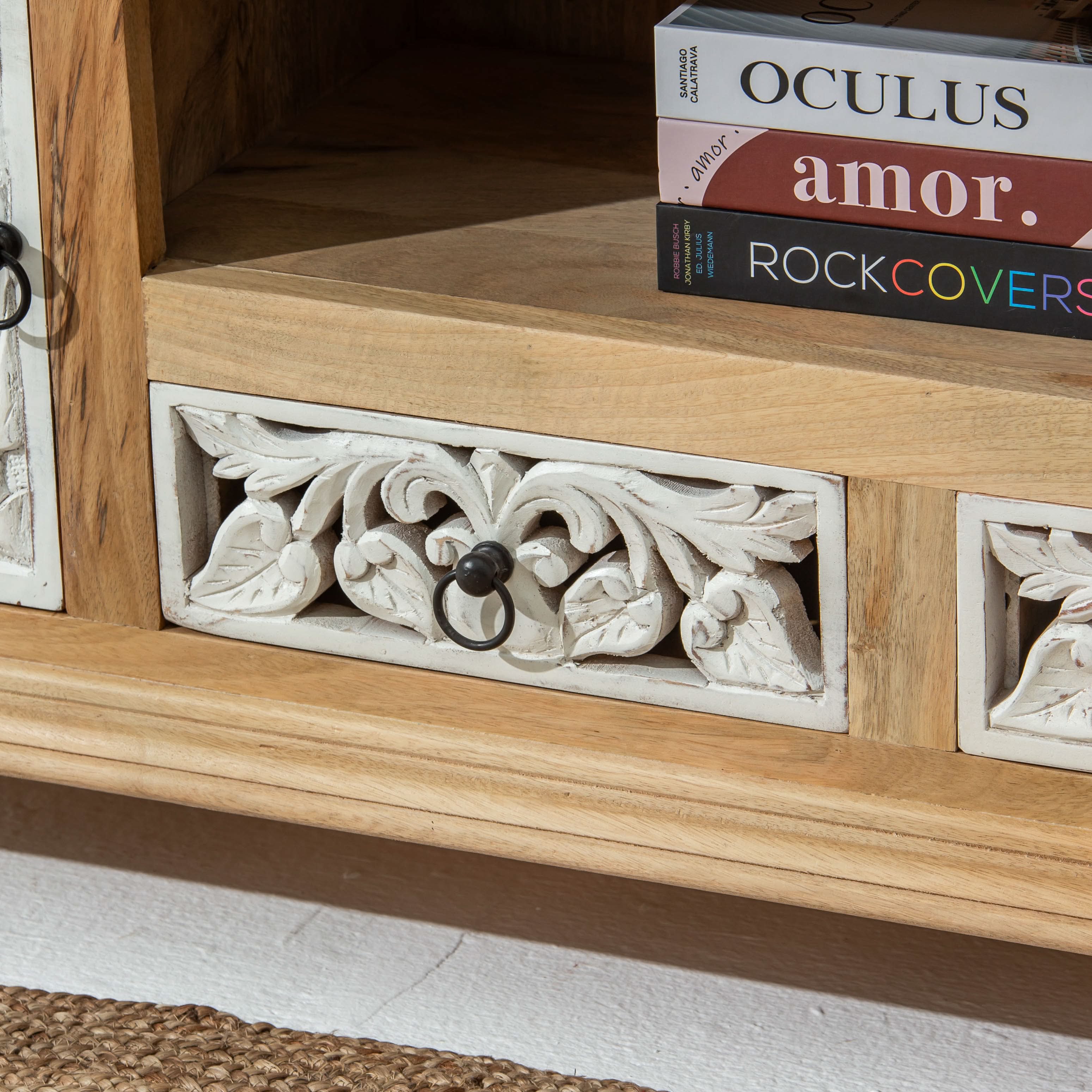 CALVIAN WOODEN CARVING TV STAND - Art and craft furniture