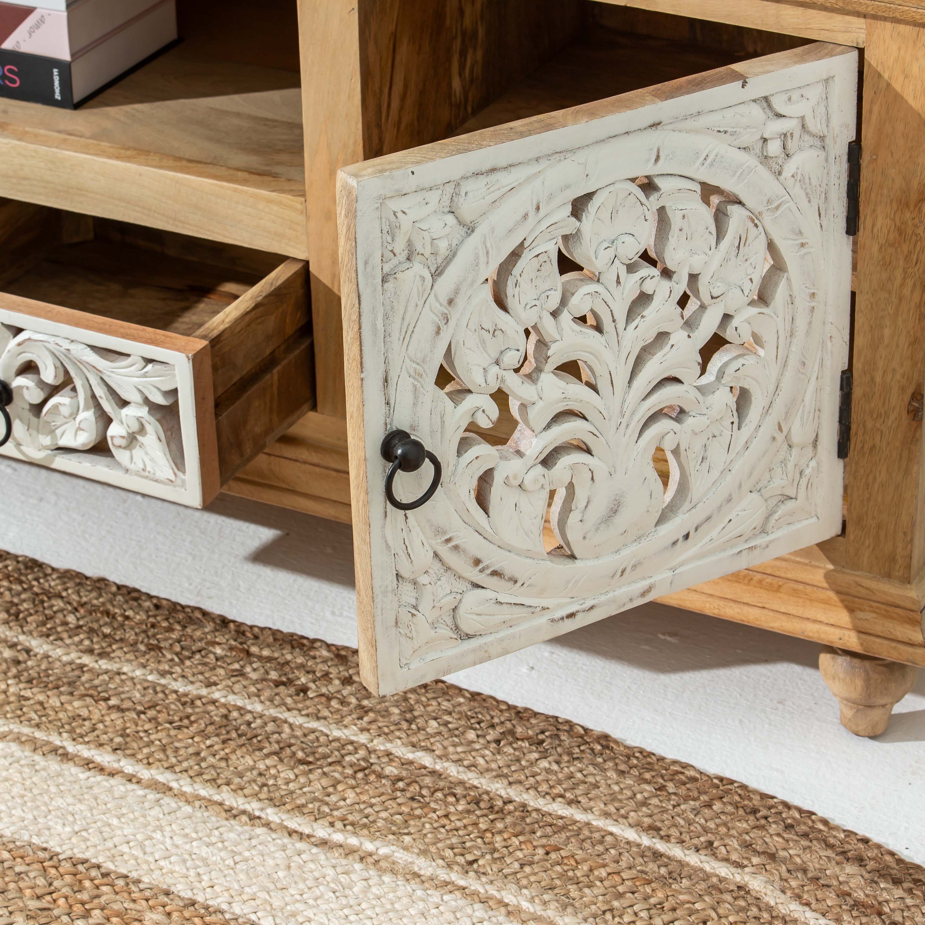 CALVIAN WOODEN CARVING TV STAND - Art and craft furniture