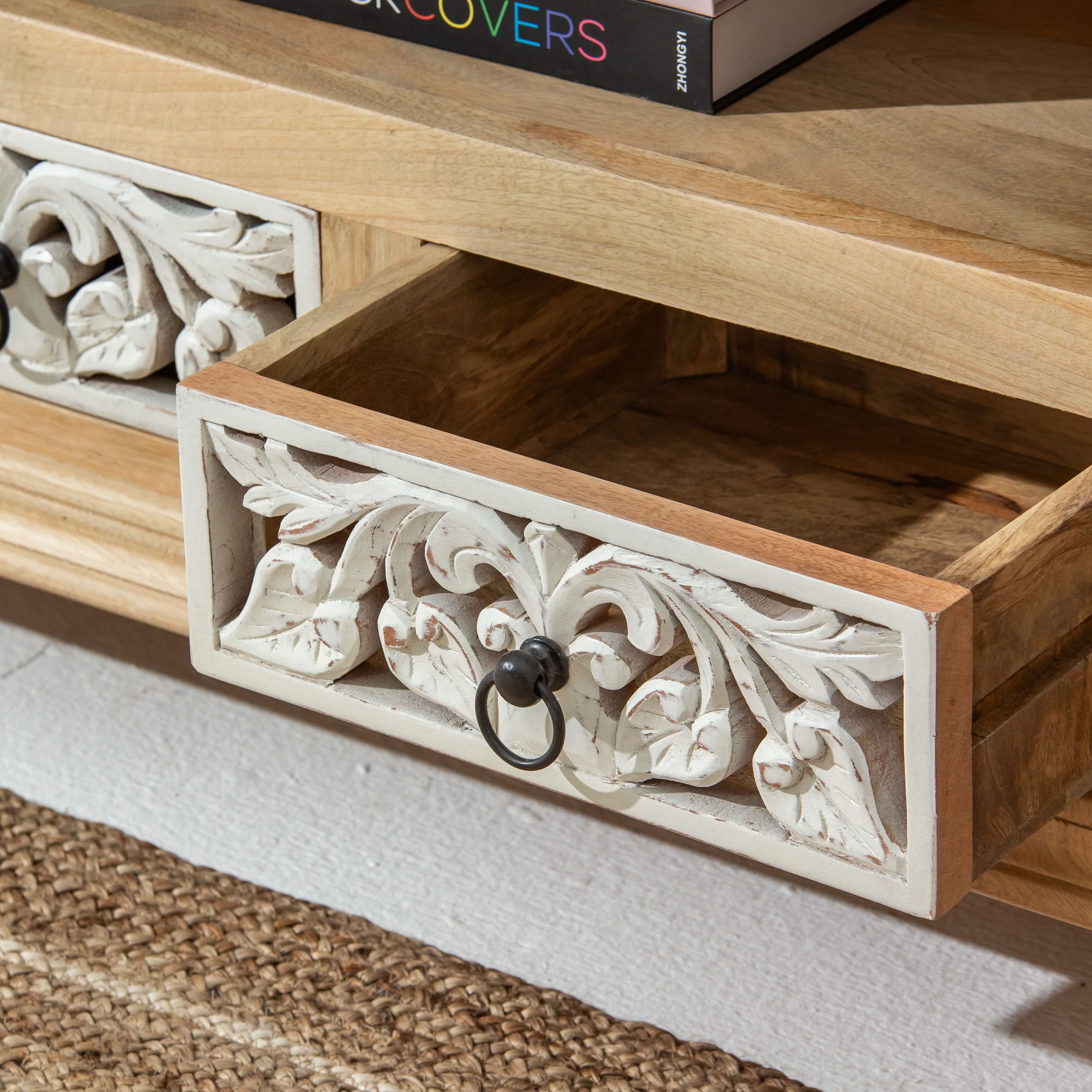 CALVIAN WOODEN CARVING TV STAND - Art and craft furniture