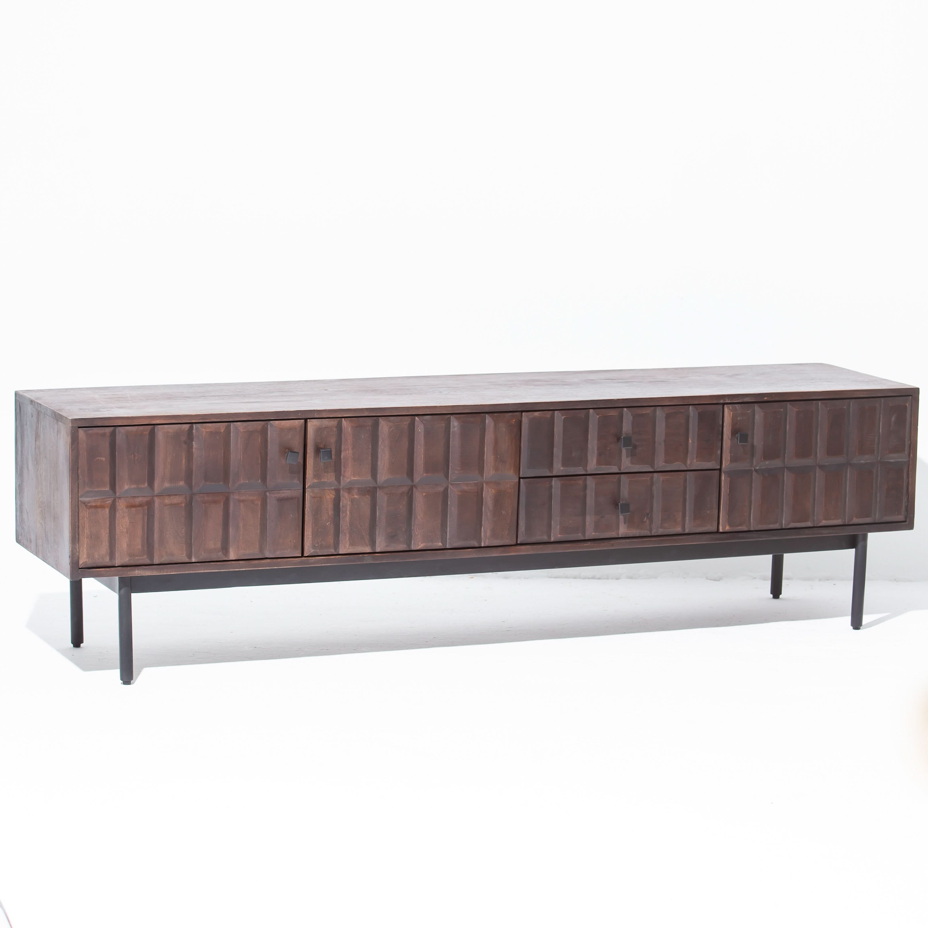 NUVOR WOODEN THREE DOOR TWO DRAWER TV STAND - Art and craft furniture