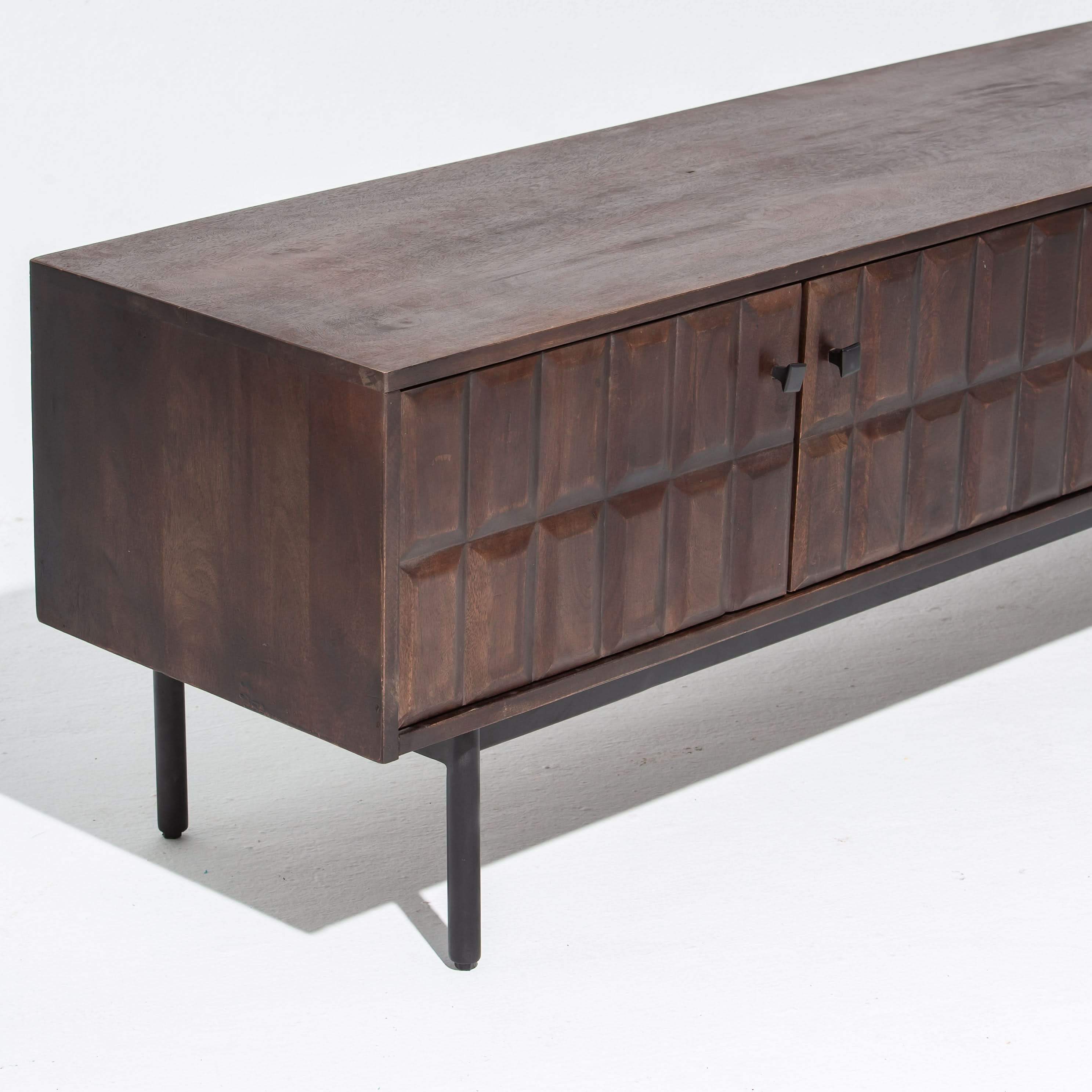 NUVOR WOODEN THREE DOOR TWO DRAWER TV STAND - Art and craft furniture