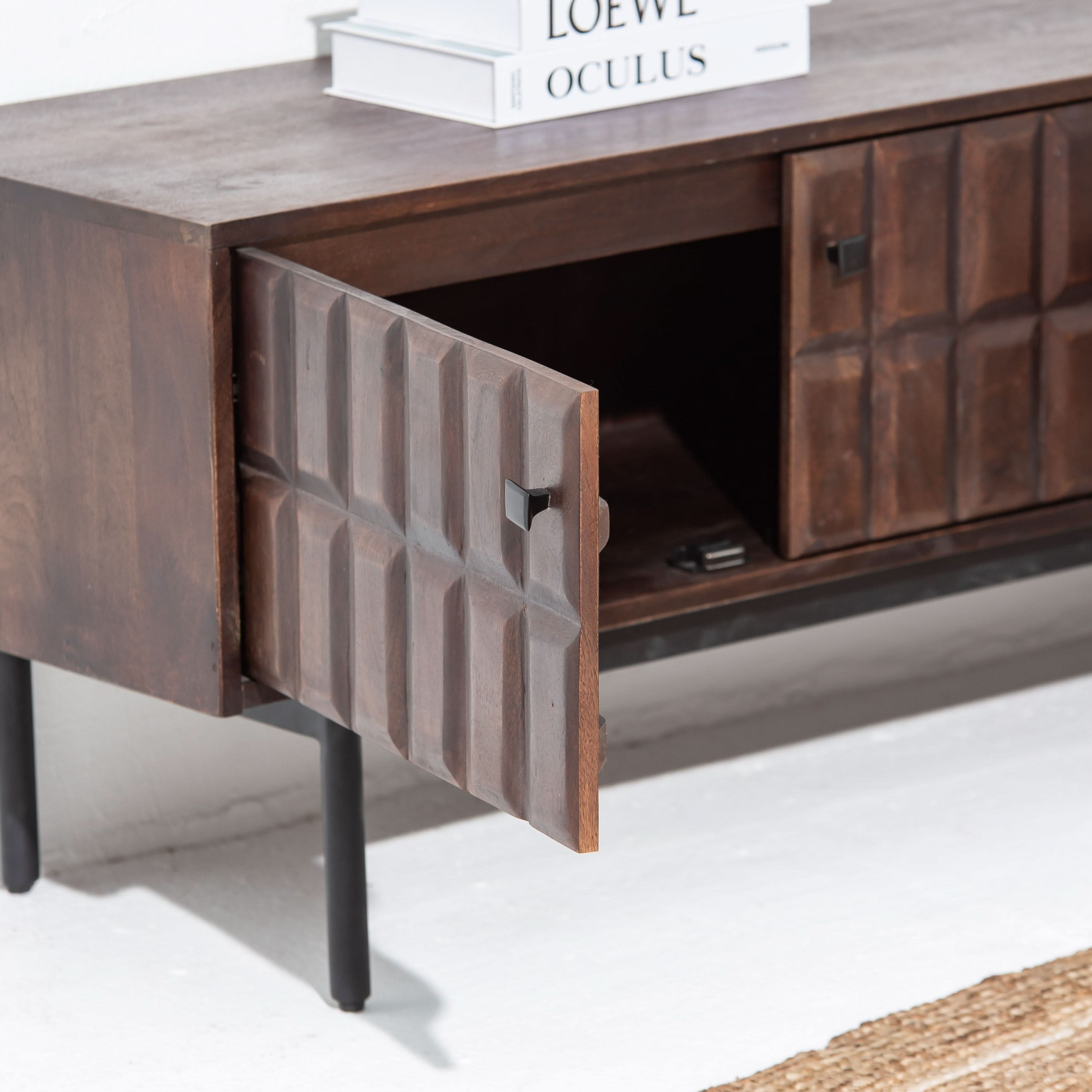 NUVOR WOODEN THREE DOOR TWO DRAWER TV STAND - Art and craft furniture