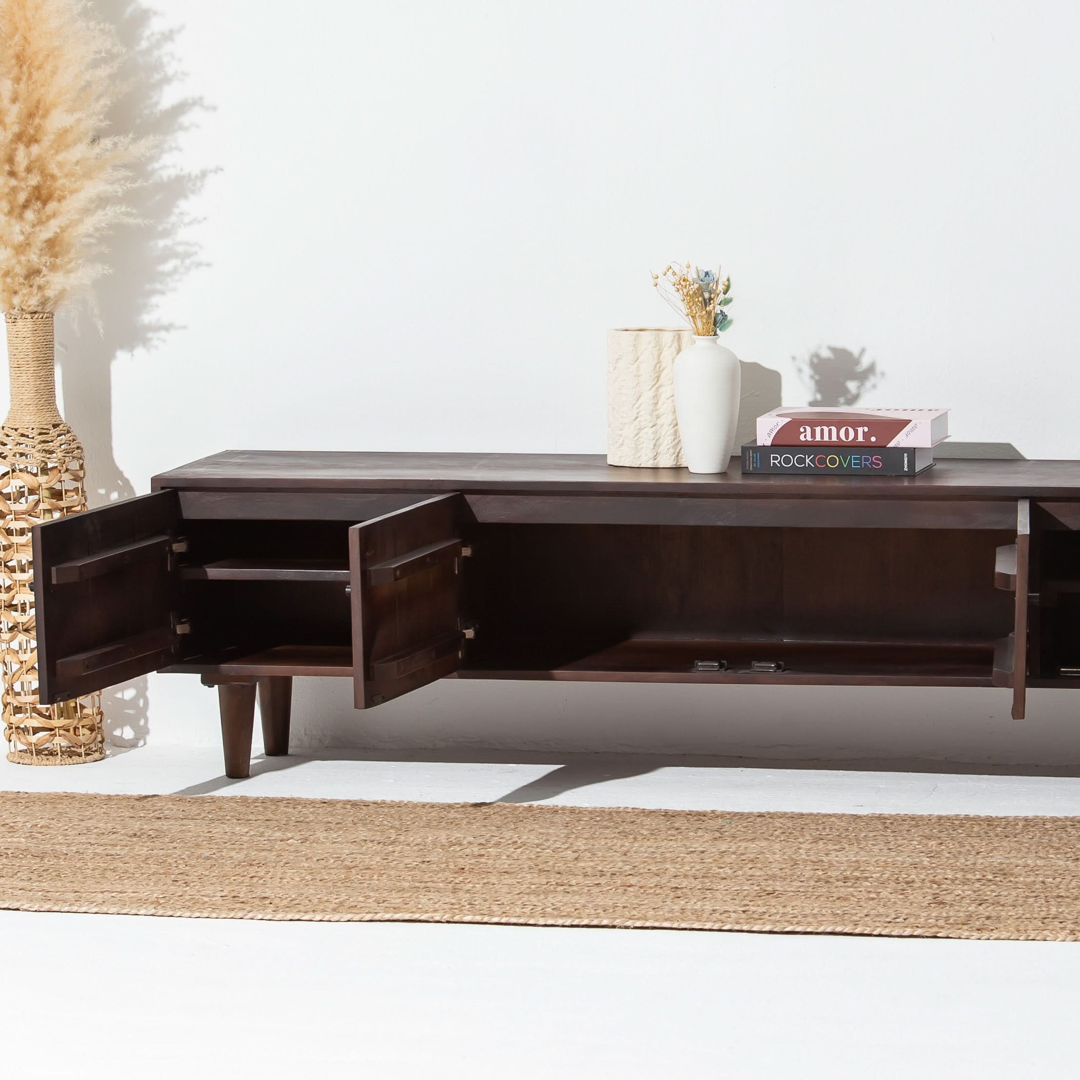 NUVOR WOODEN FOUR DOOR TV STAND - Art and craft furniture