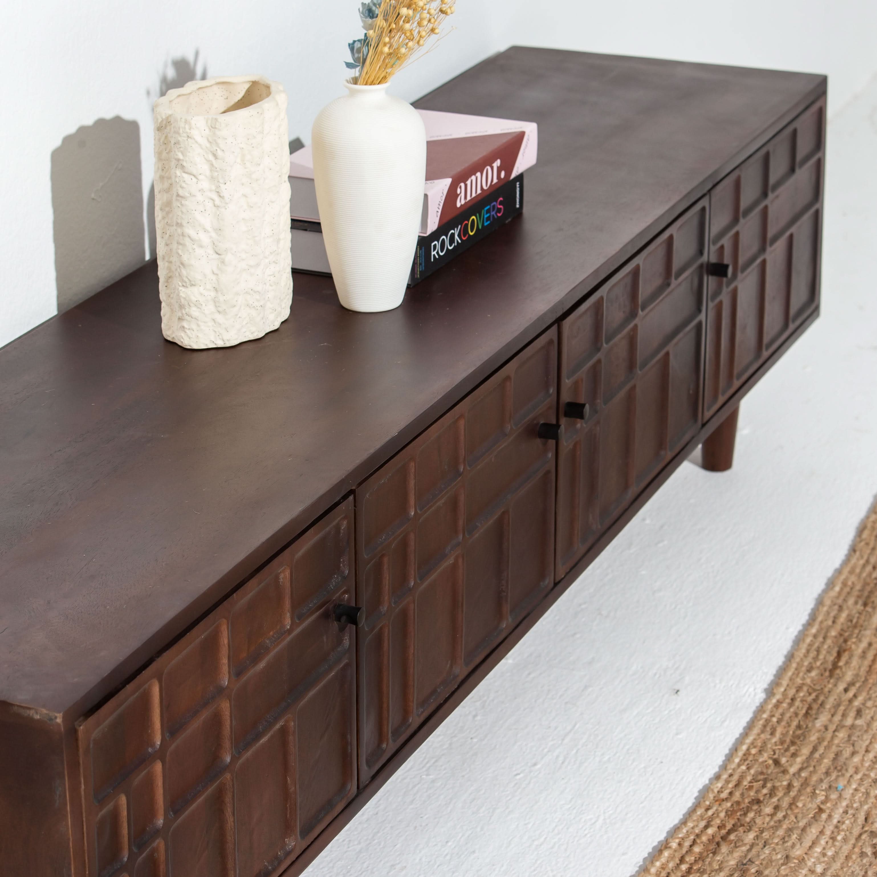 NUVOR WOODEN FOUR DOOR TV STAND - Art and craft furniture