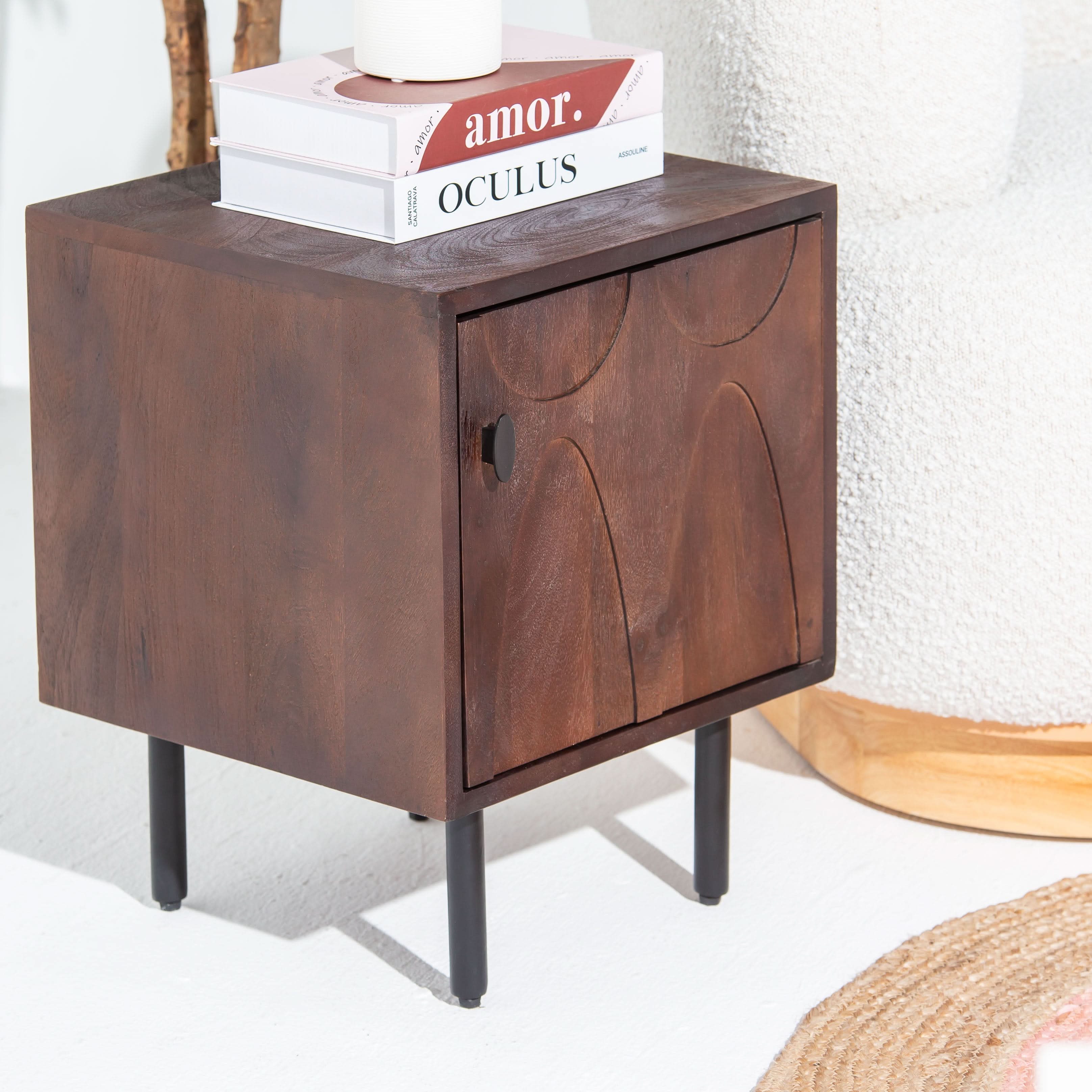 VERVE WOODEN ONE DOOR NIGHTSTAND TABLE - Art and craft furniture