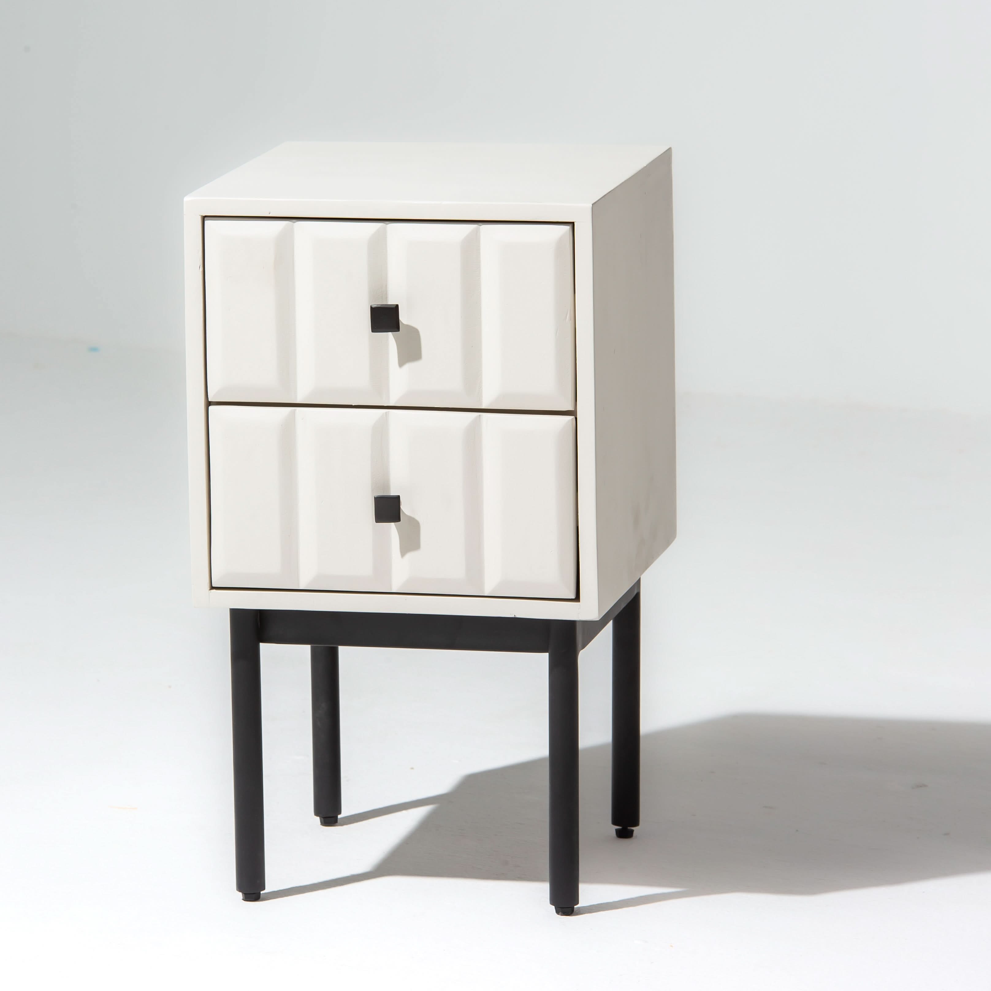 DANISH WHITE TWO DRAWER NIGHTSTAND TABLE - Art and craft furniture