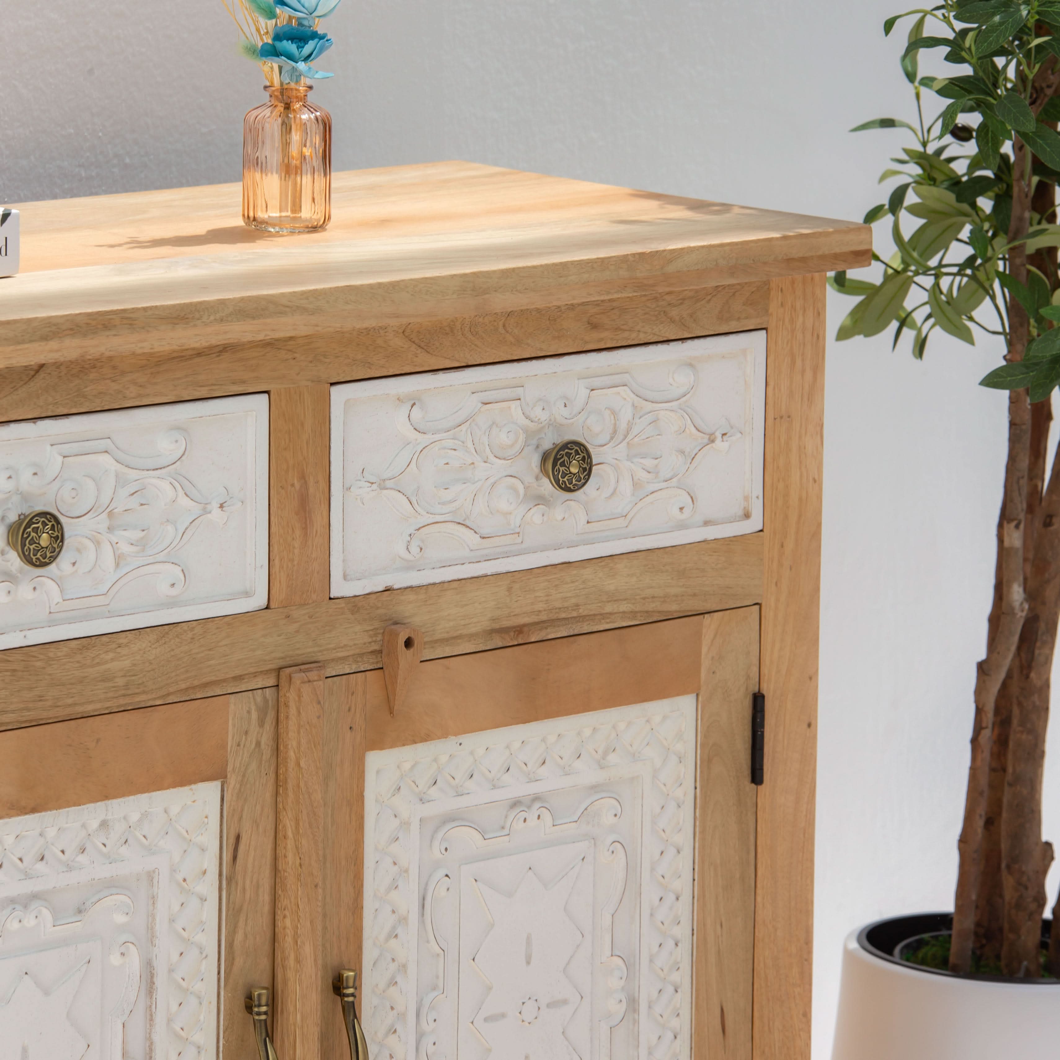 PUSHKAR WOODEN CARVING SIDEBOARD - Art and craft furniture