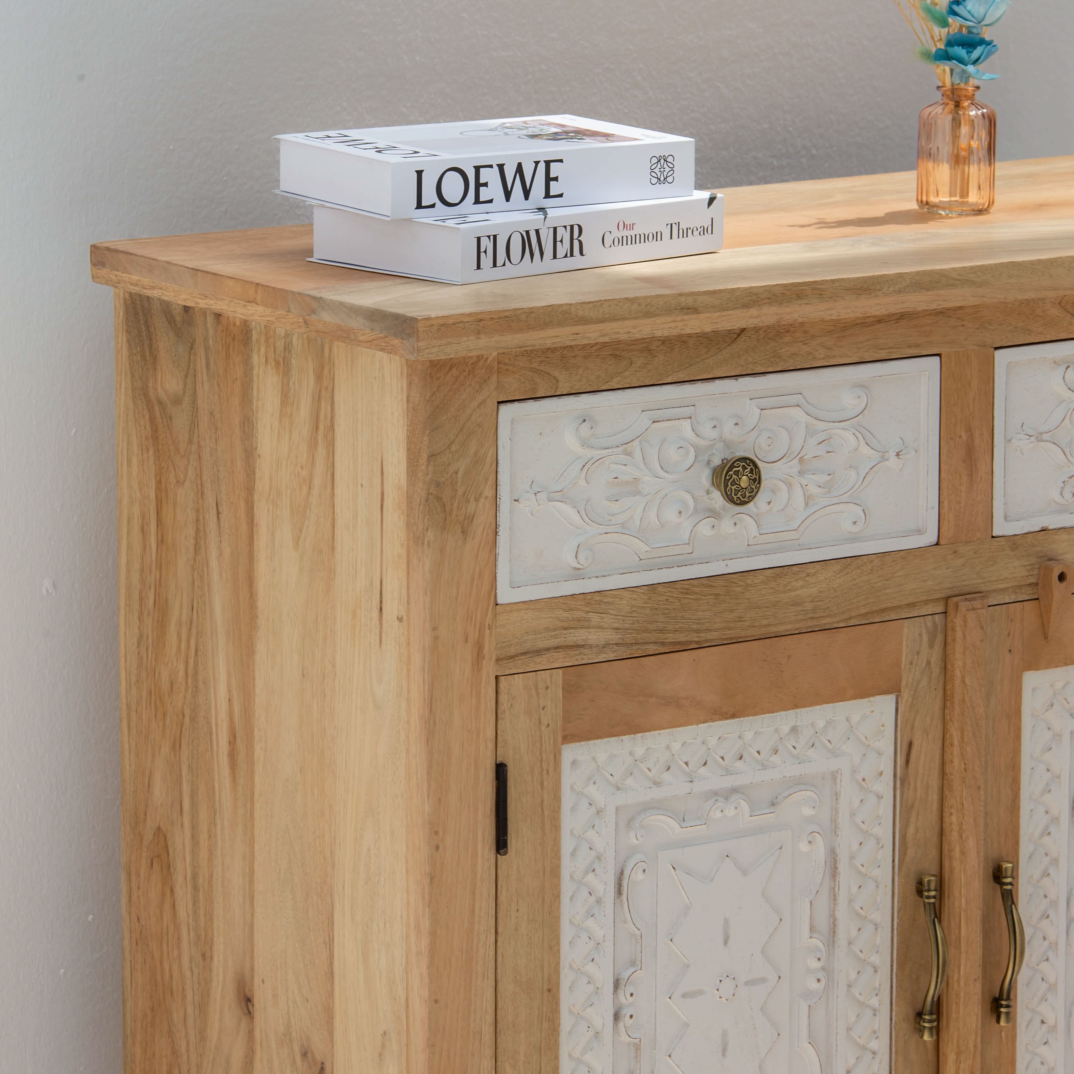 PUSHKAR WOODEN CARVING SIDEBOARD - Art and craft furniture