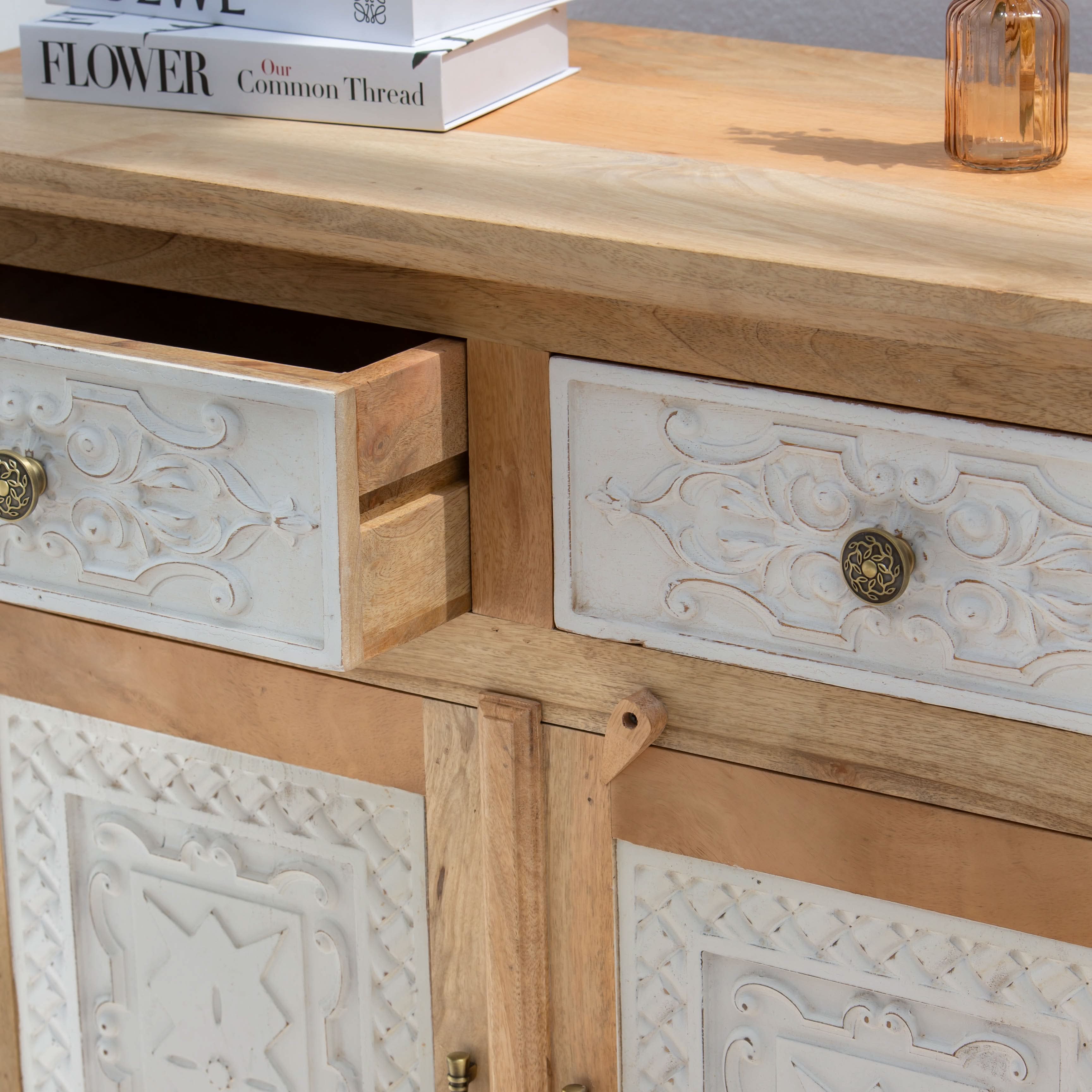 PUSHKAR WOODEN CARVING SIDEBOARD - Art and craft furniture