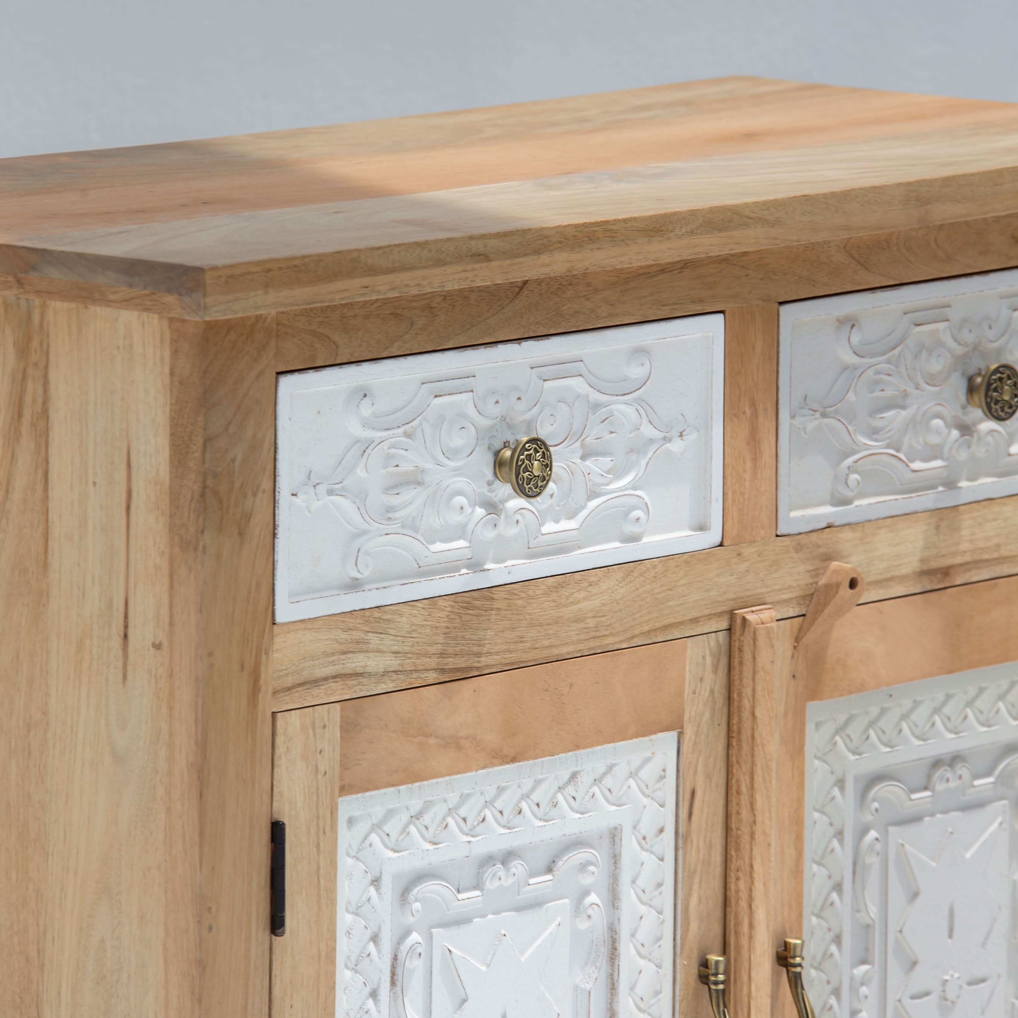 PUSHKAR WOODEN CARVING SIDEBOARD - Art and craft furniture