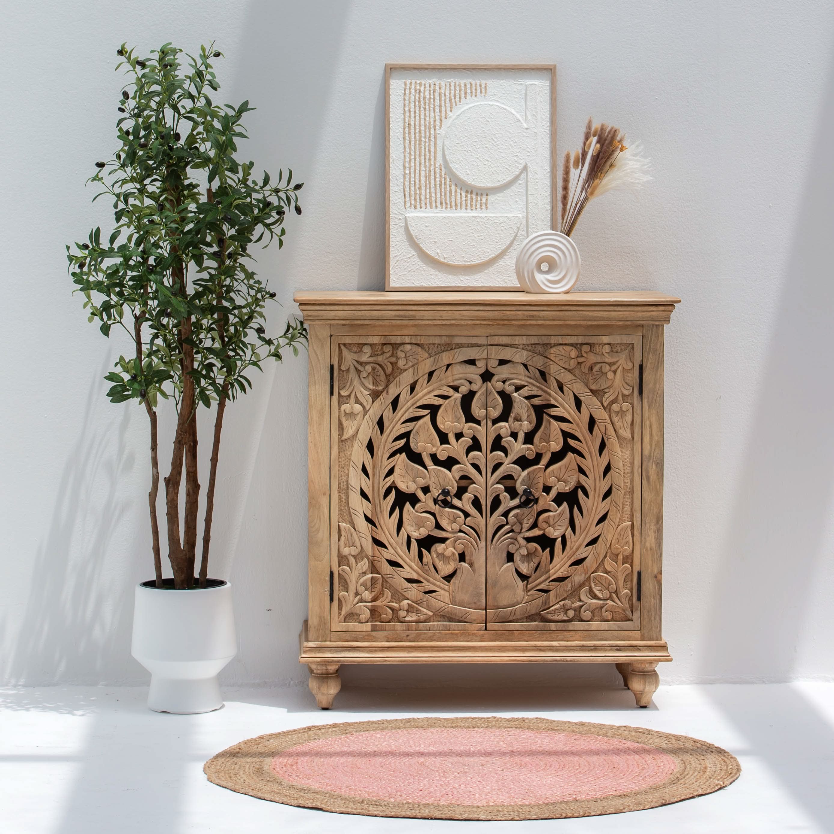 CALVIAN CARVING TWO DOOR SIDEBOARD - Art and craft furniture