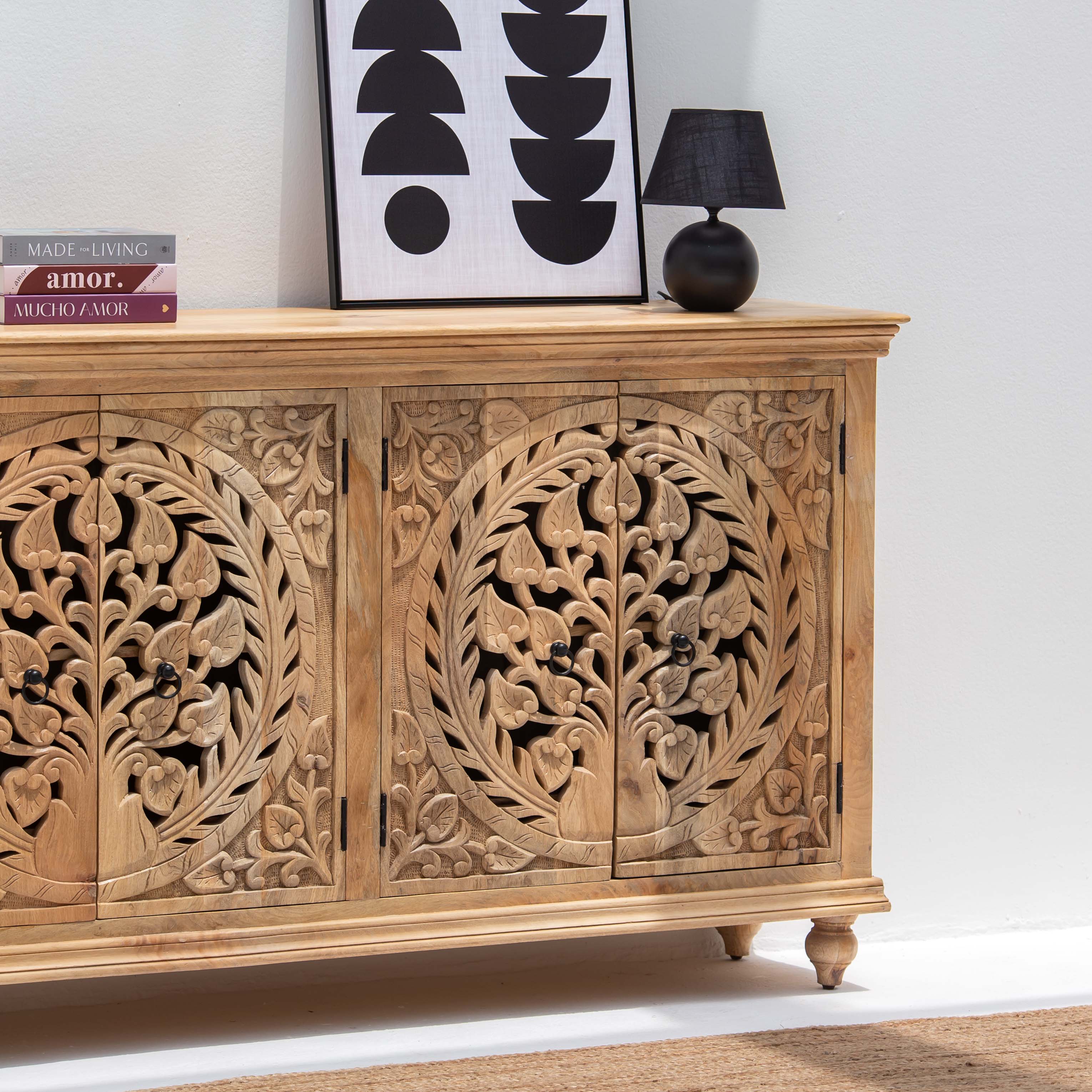 CALVIAN WOODEN FOUR DOOR SIDEBOARD - Art and craft furniture