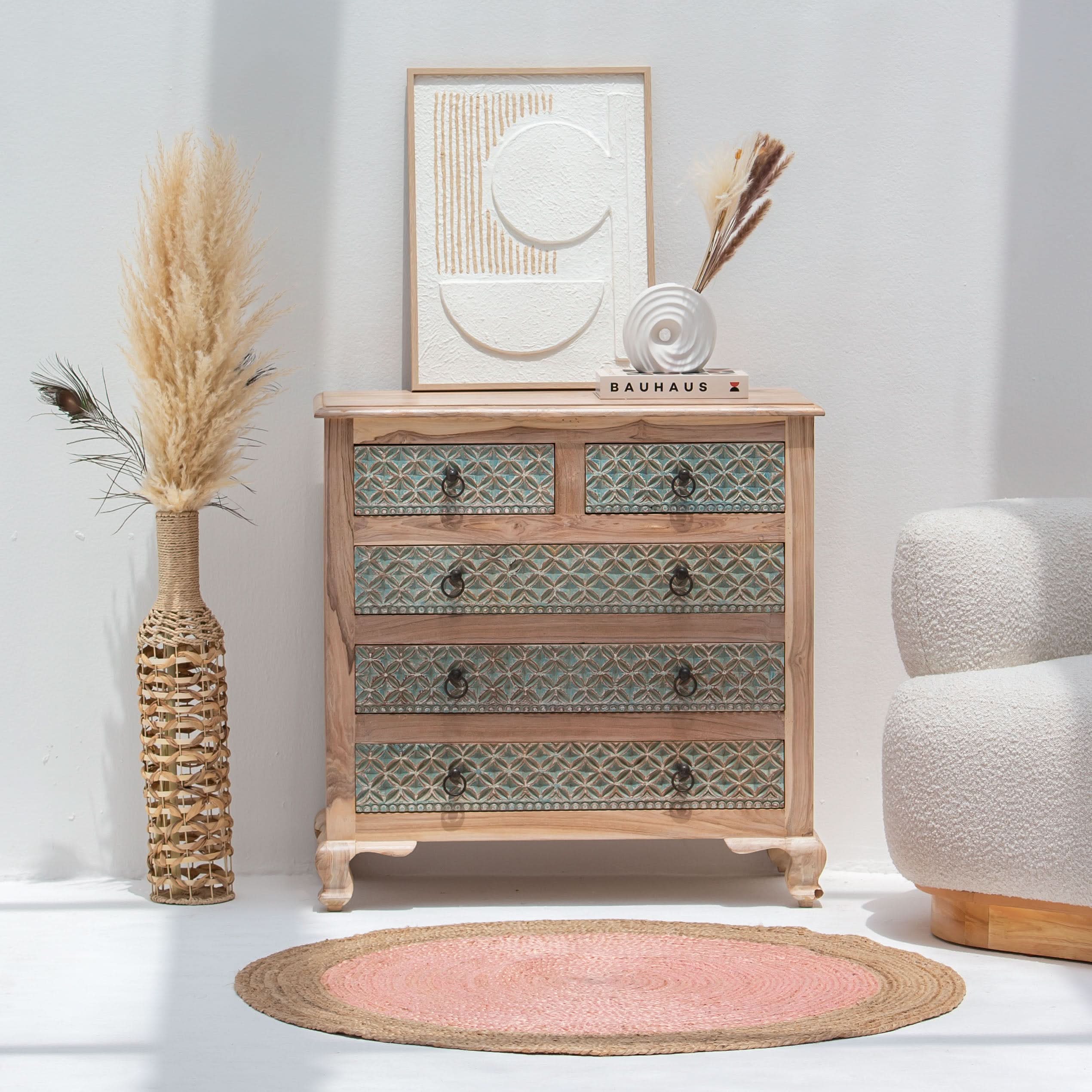 CHARLORE WOODEN FIVE DRAWER DRAWCHEST - Art and craft furniture