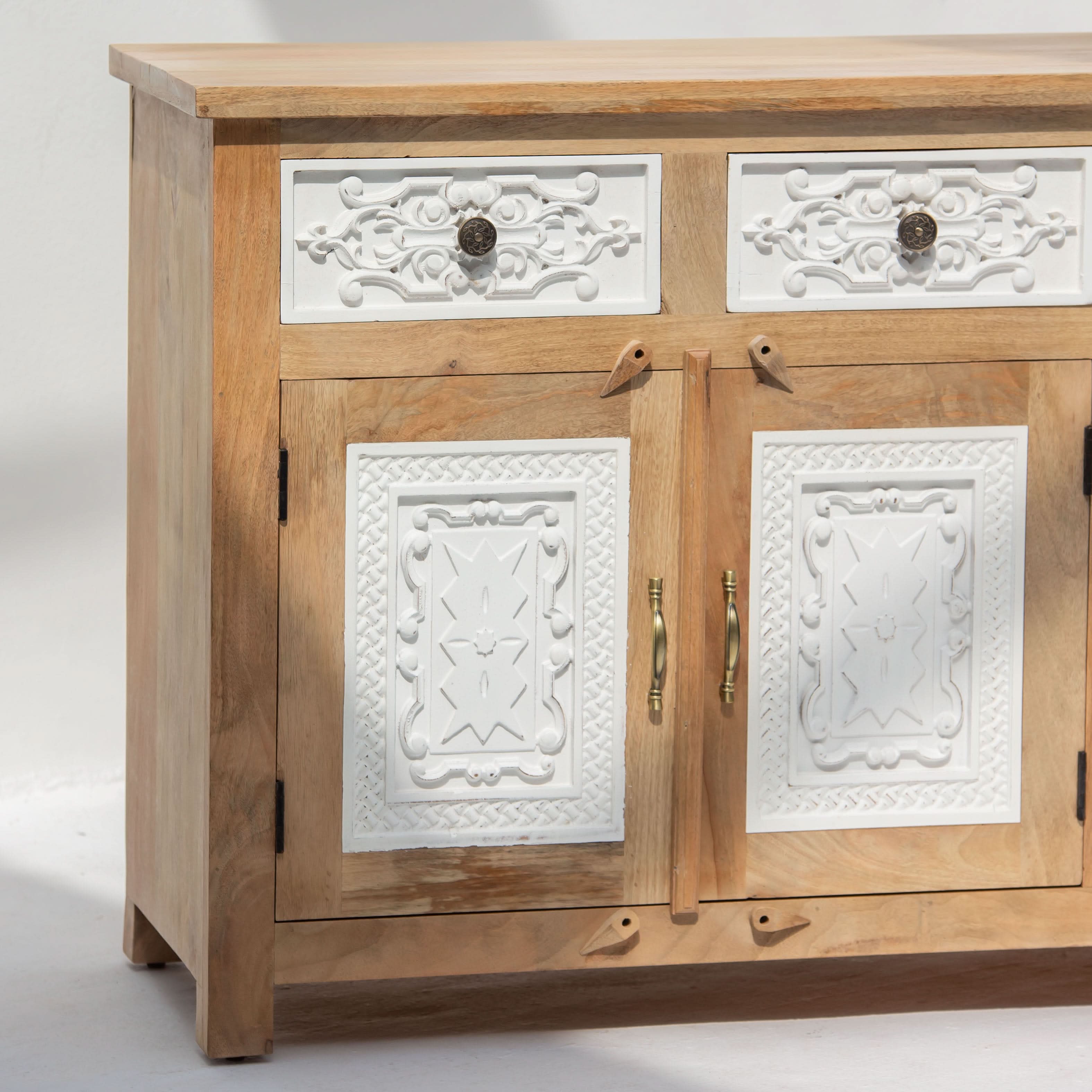 PUSHKAR WOODEN CARVING SIDEBOARD - Art and craft furniture