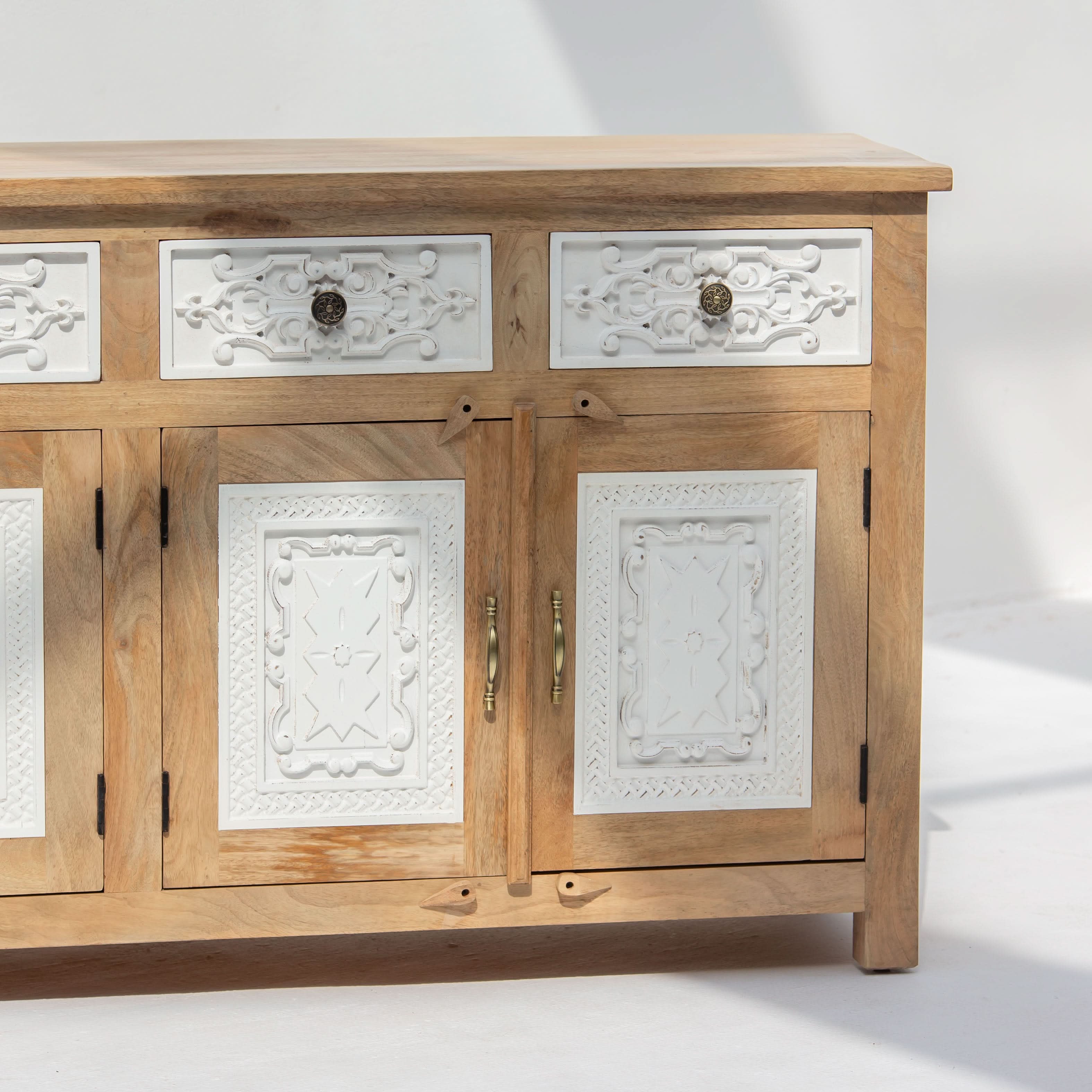 PUSHKAR WOODEN CARVING SIDEBOARD - Art and craft furniture