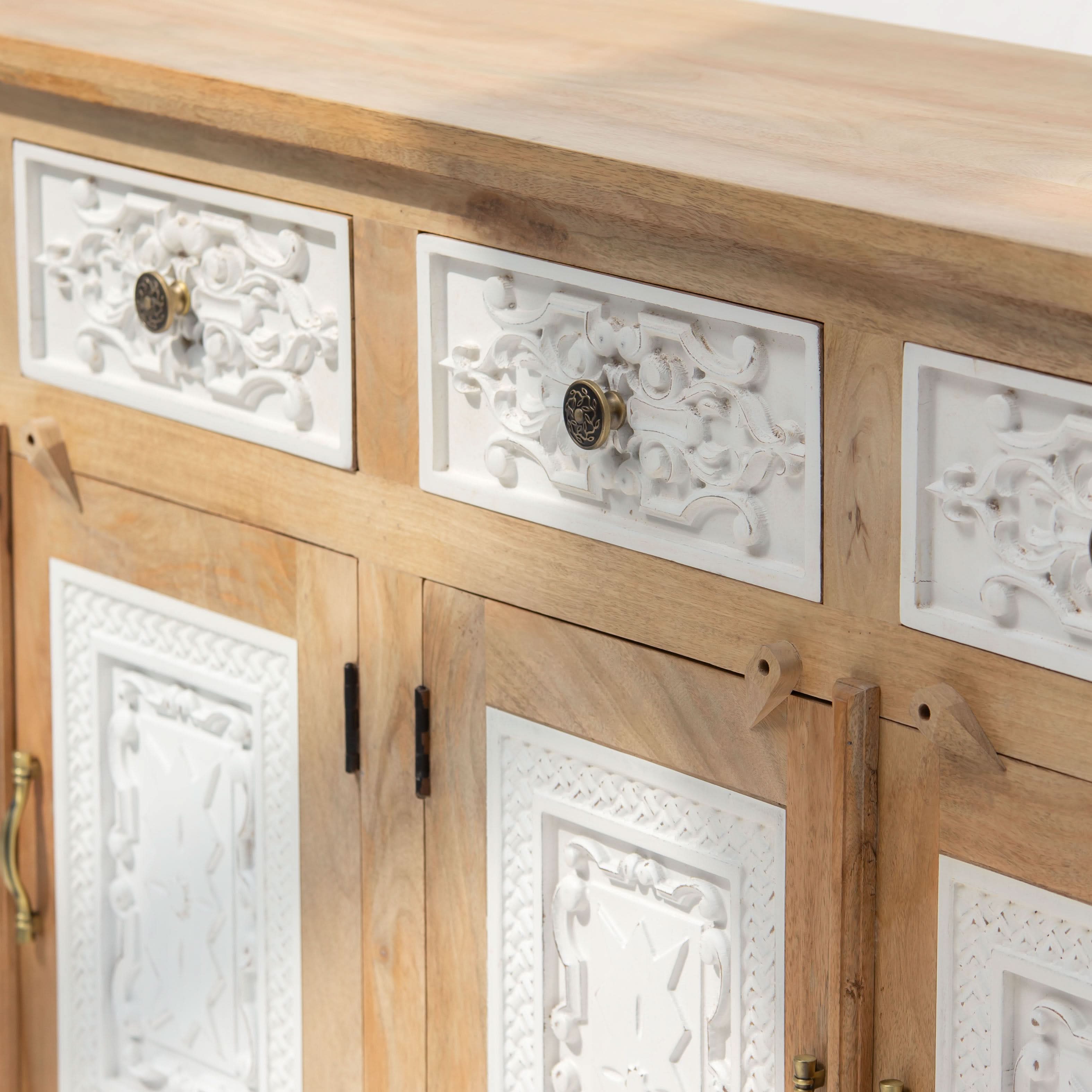 PUSHKAR WOODEN CARVING SIDEBOARD - Art and craft furniture