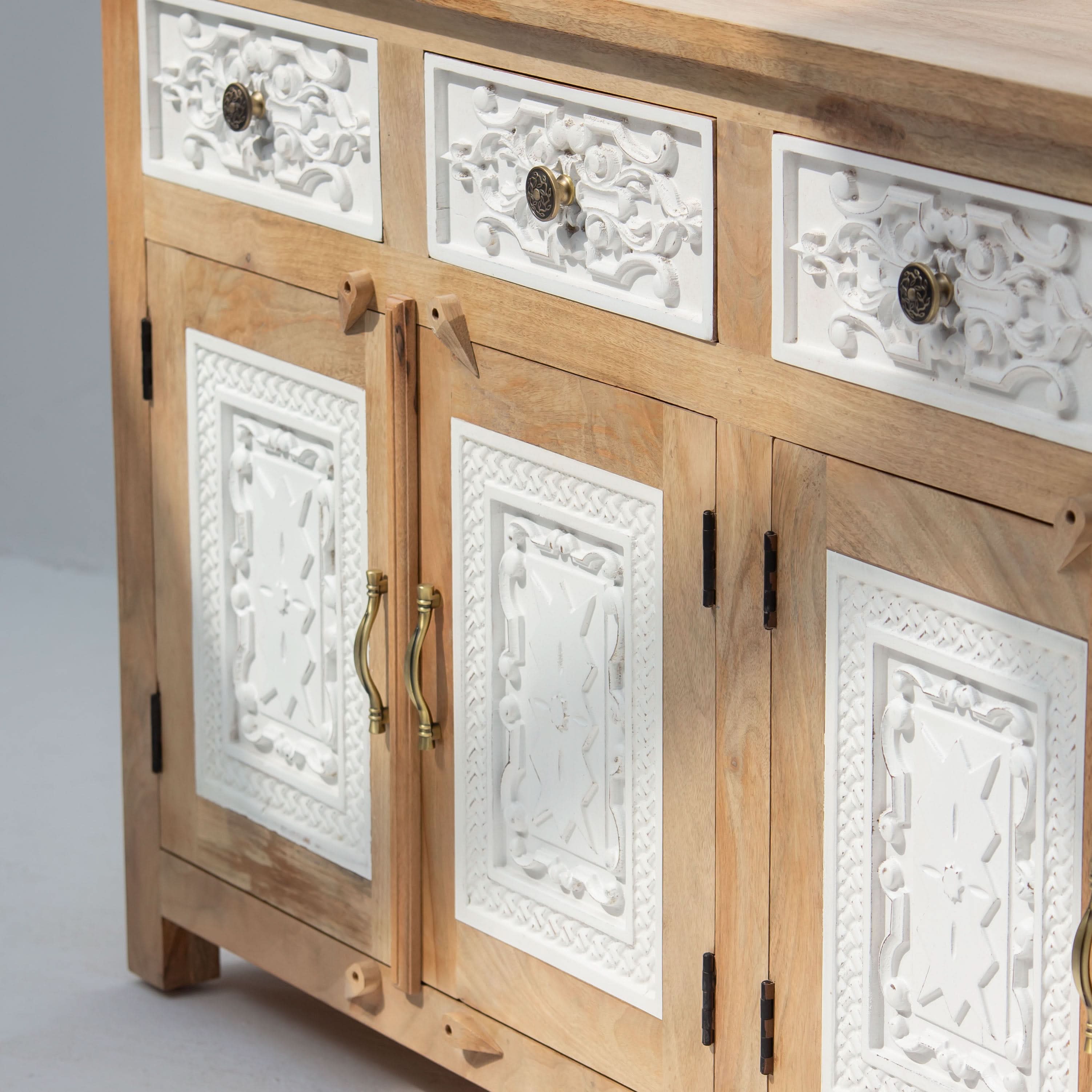 PUSHKAR WOODEN CARVING SIDEBOARD - Art and craft furniture