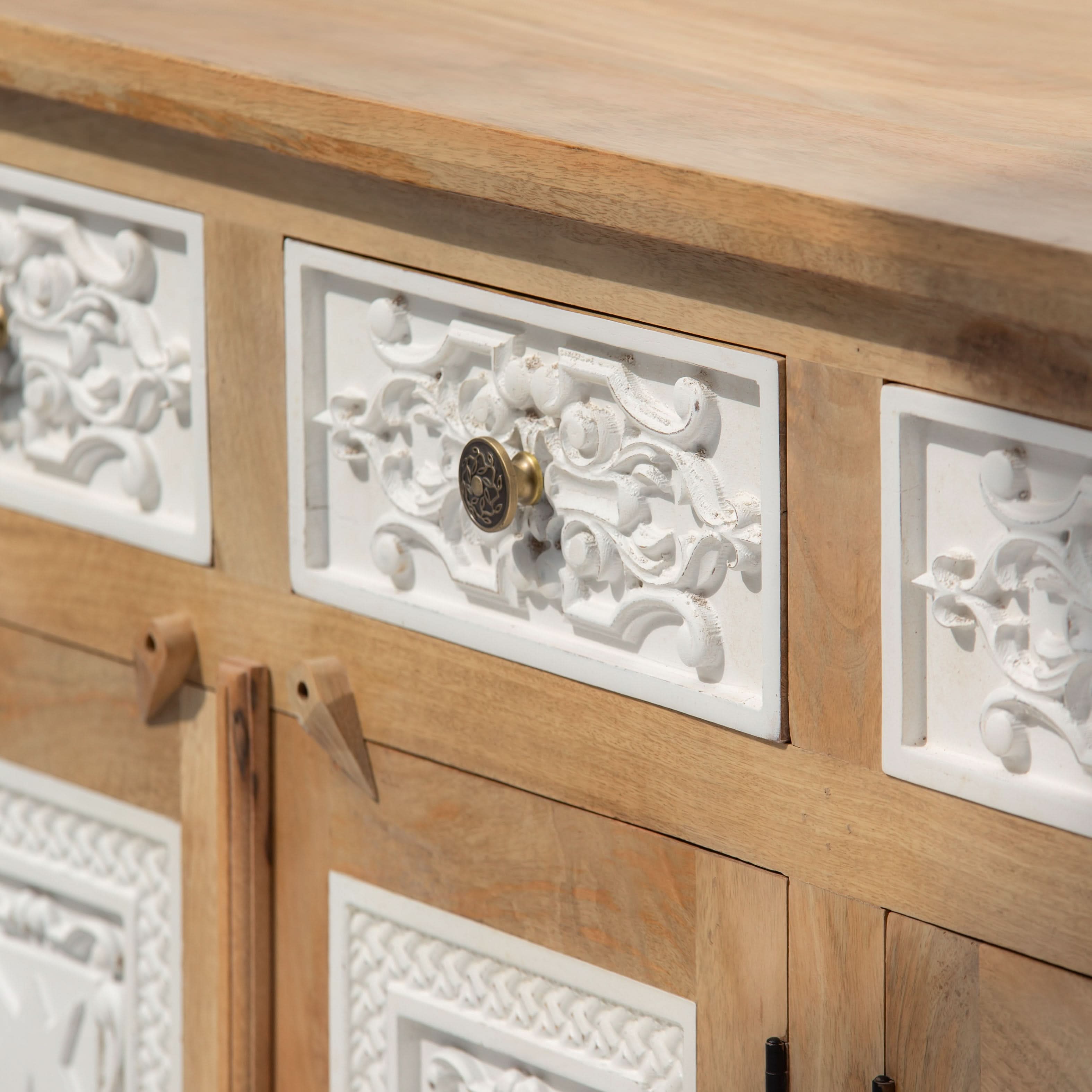 PUSHKAR WOODEN CARVING SIDEBOARD - Art and craft furniture