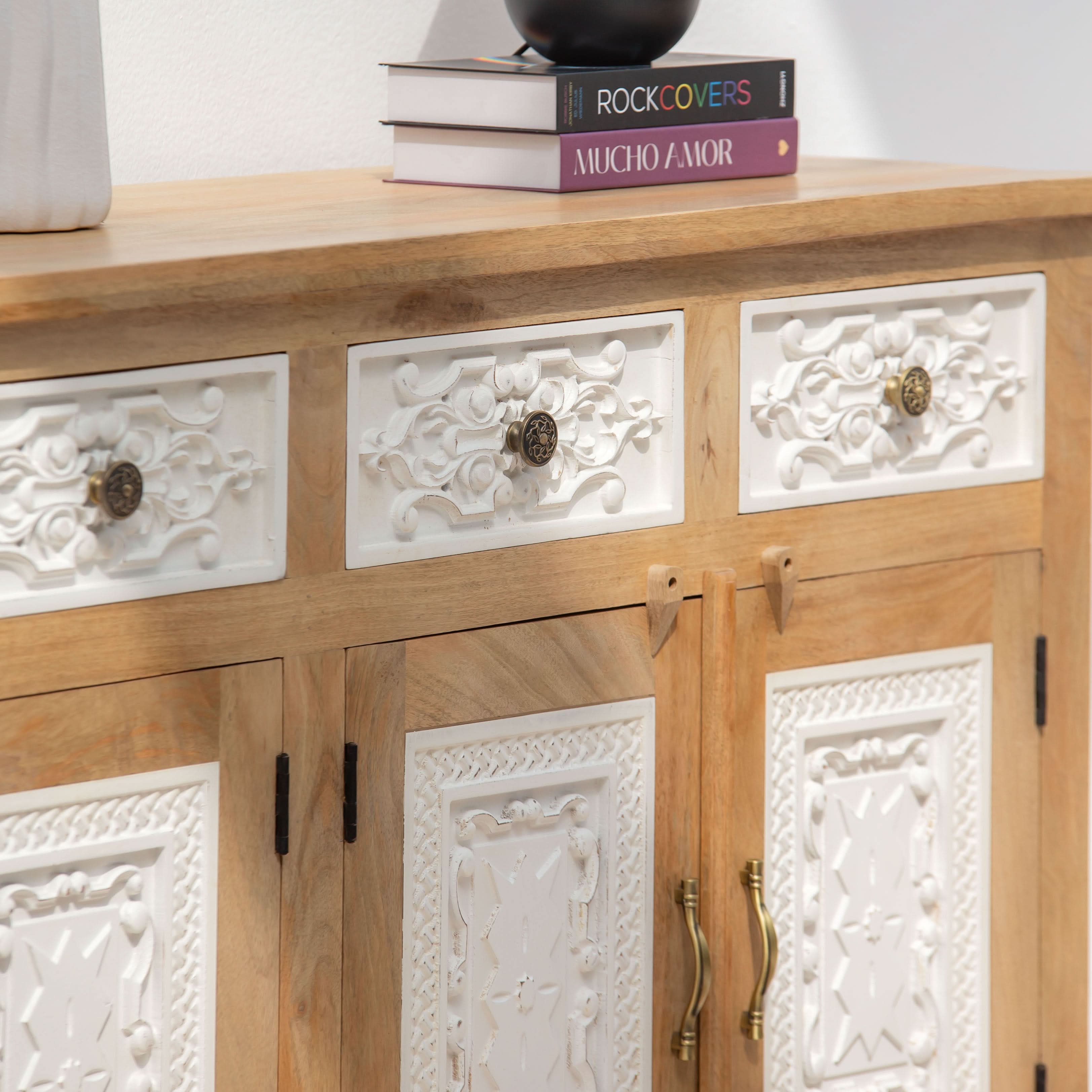 PUSHKAR WOODEN CARVING SIDEBOARD - Art and craft furniture
