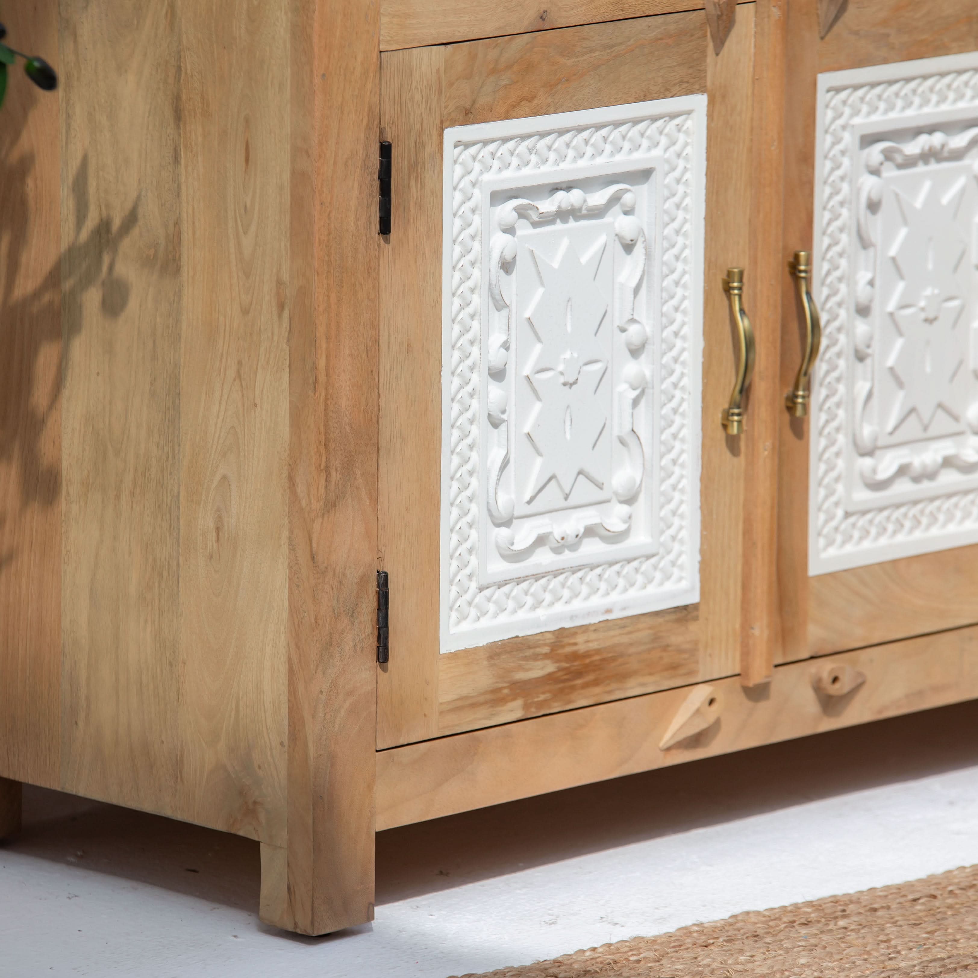 PUSHKAR WOODEN CARVING SIDEBOARD - Art and craft furniture