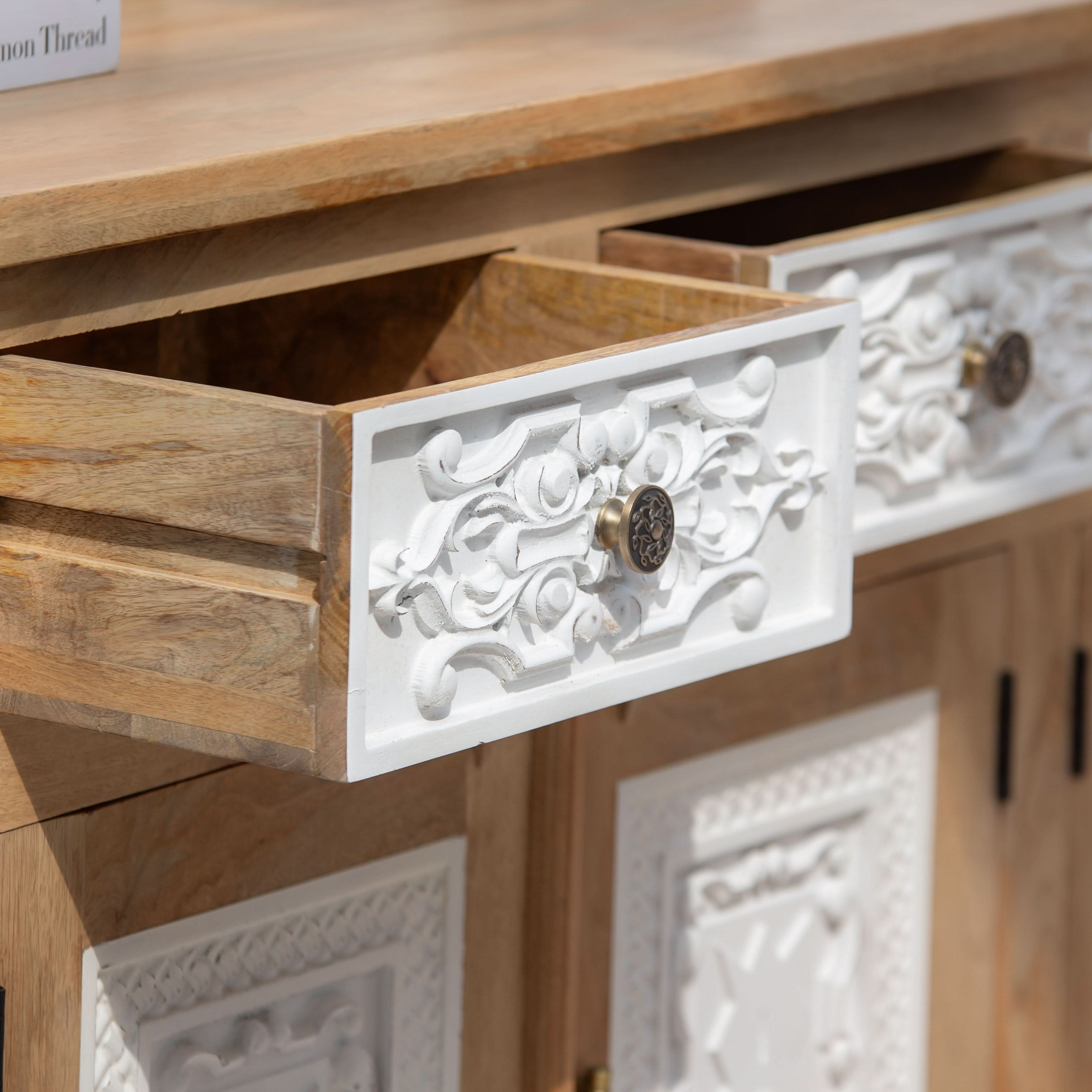 PUSHKAR WOODEN CARVING SIDEBOARD - Art and craft furniture