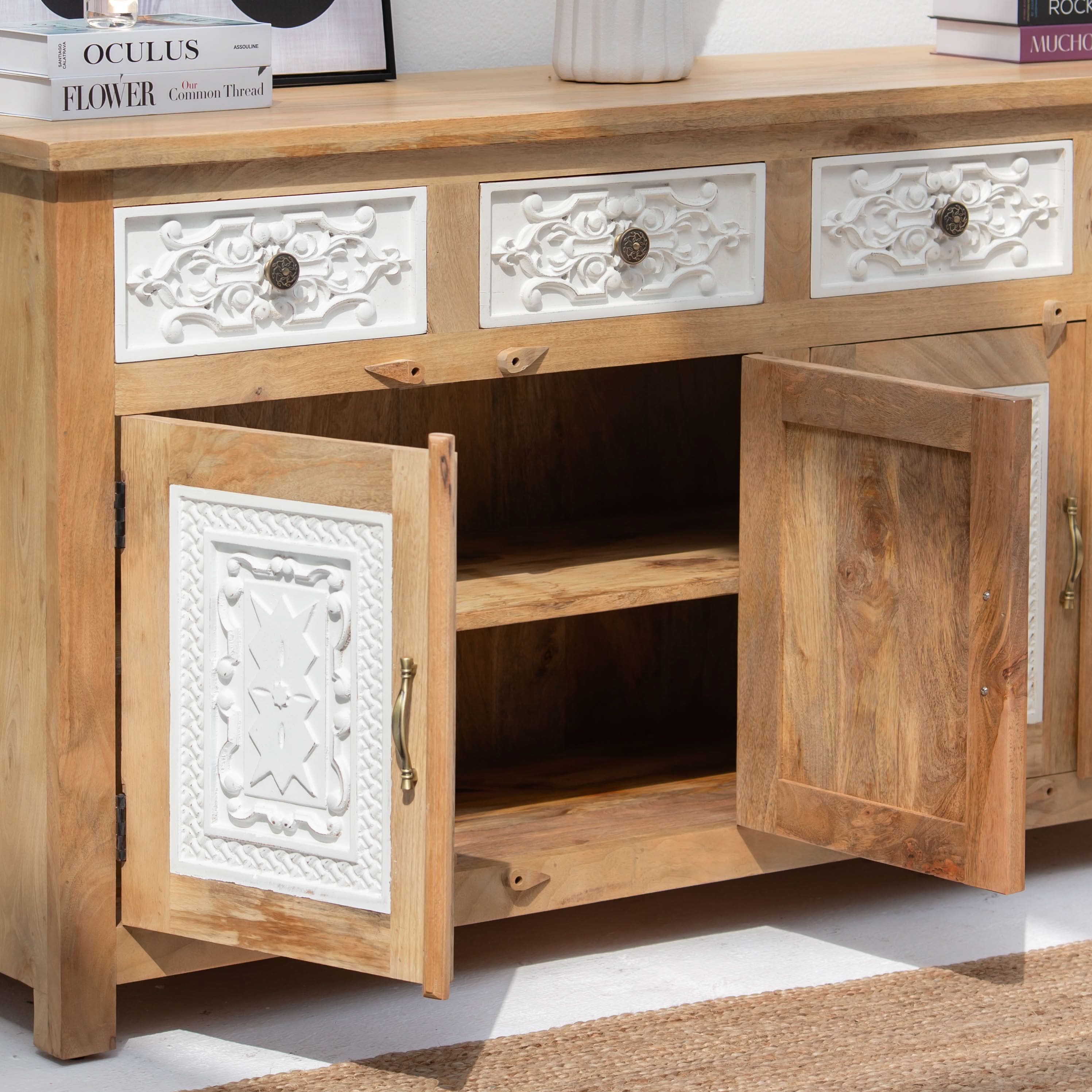 PUSHKAR WOODEN CARVING SIDEBOARD - Art and craft furniture