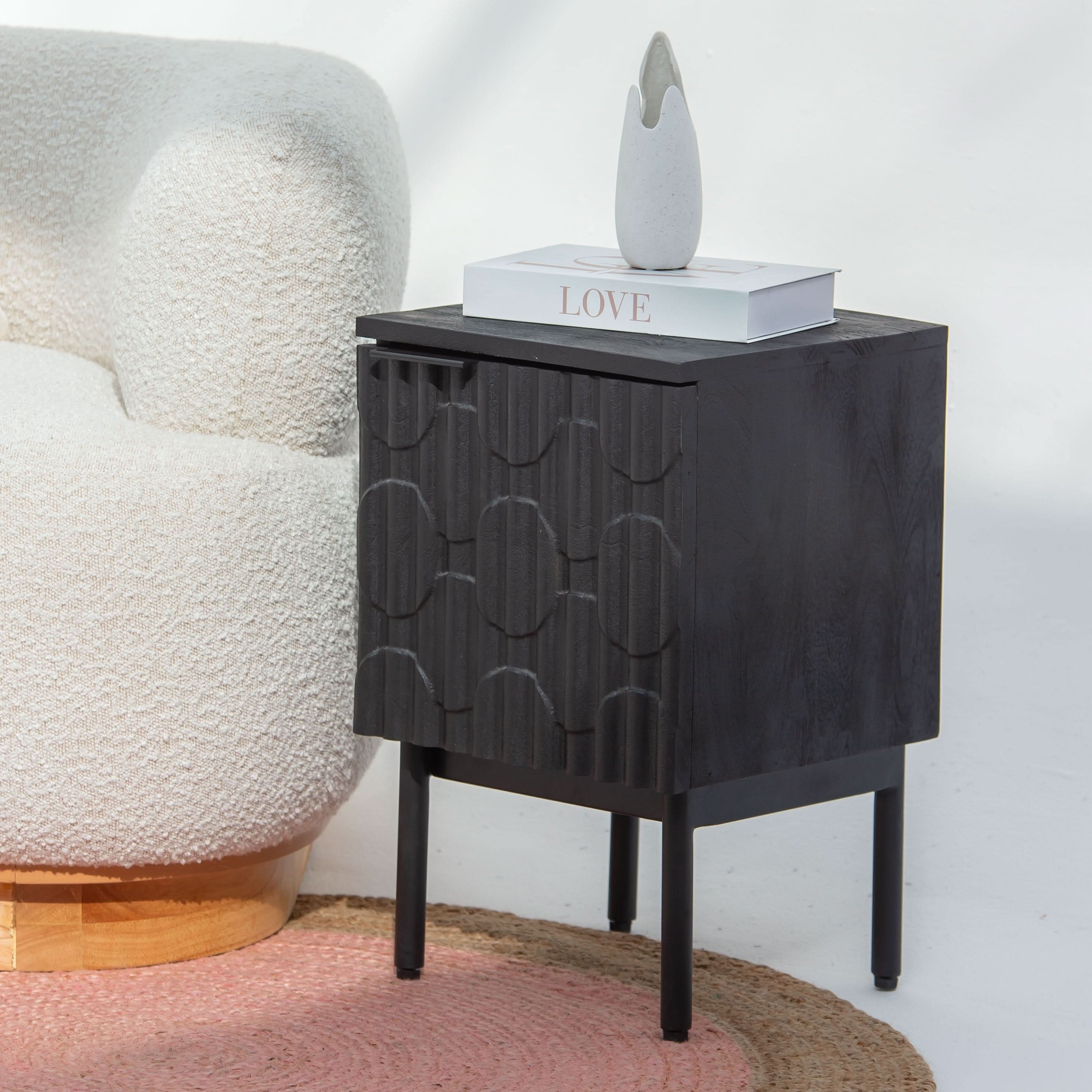 BLACK GALAXY ONE DOOR NIGHTSTAND TABLE - Art and craft furniture