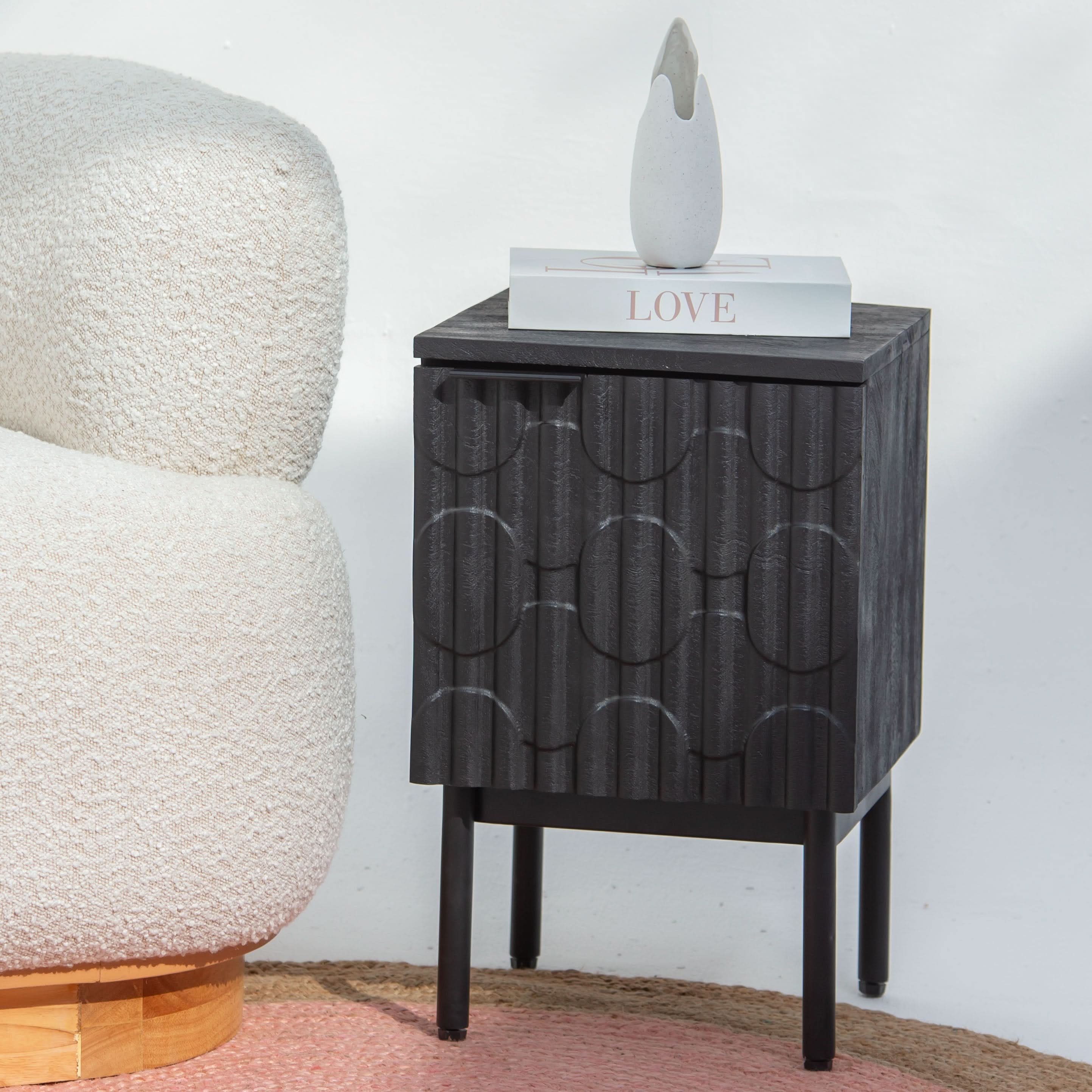 BLACK GALAXY ONE DOOR NIGHTSTAND TABLE - Art and craft furniture
