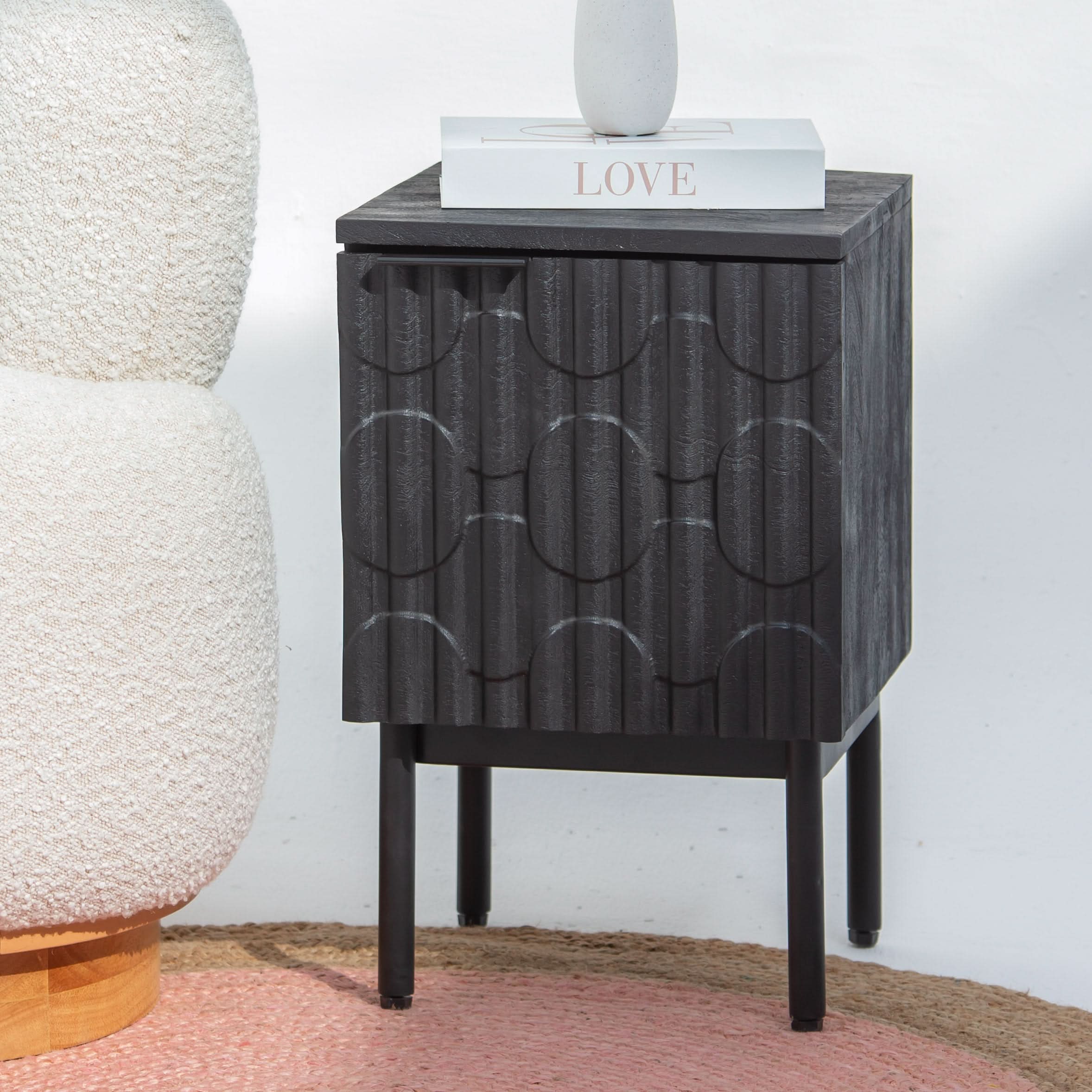 BLACK GALAXY ONE DOOR NIGHTSTAND TABLE - Art and craft furniture