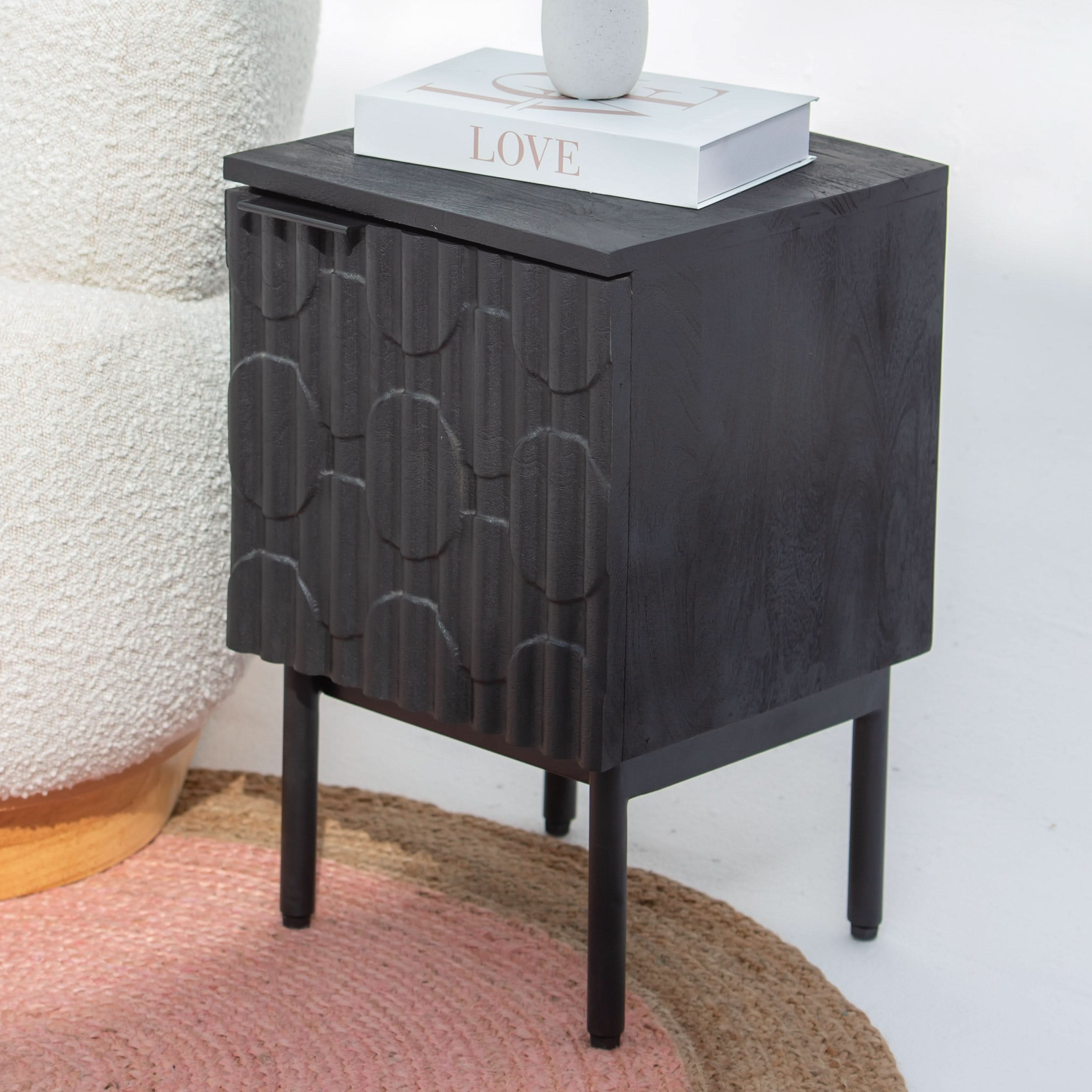 BLACK GALAXY ONE DOOR NIGHTSTAND TABLE - Art and craft furniture
