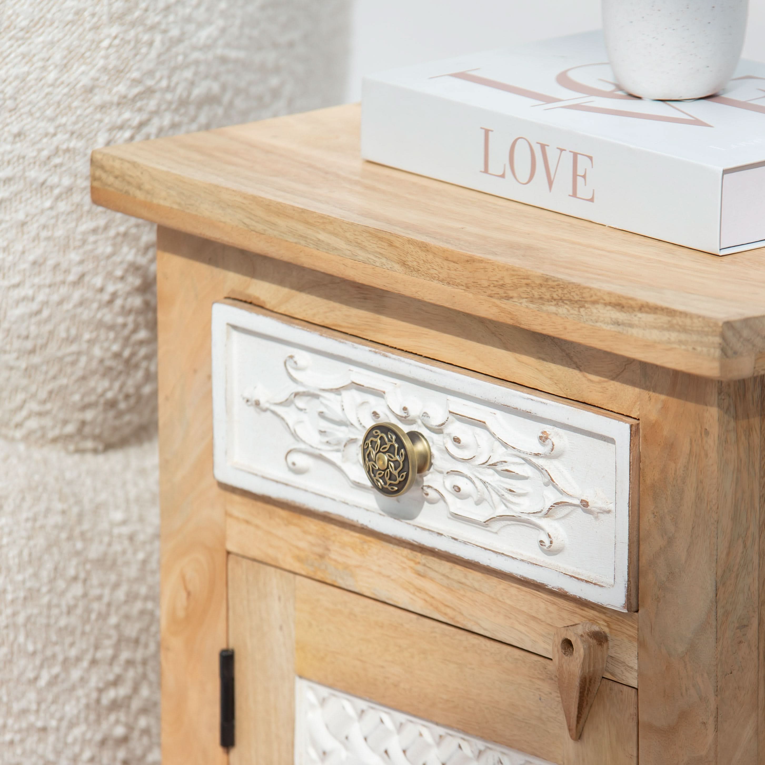 PUSHKAR WOODEN CARVING NIGHTSTAND TABLE - Art and craft furniture