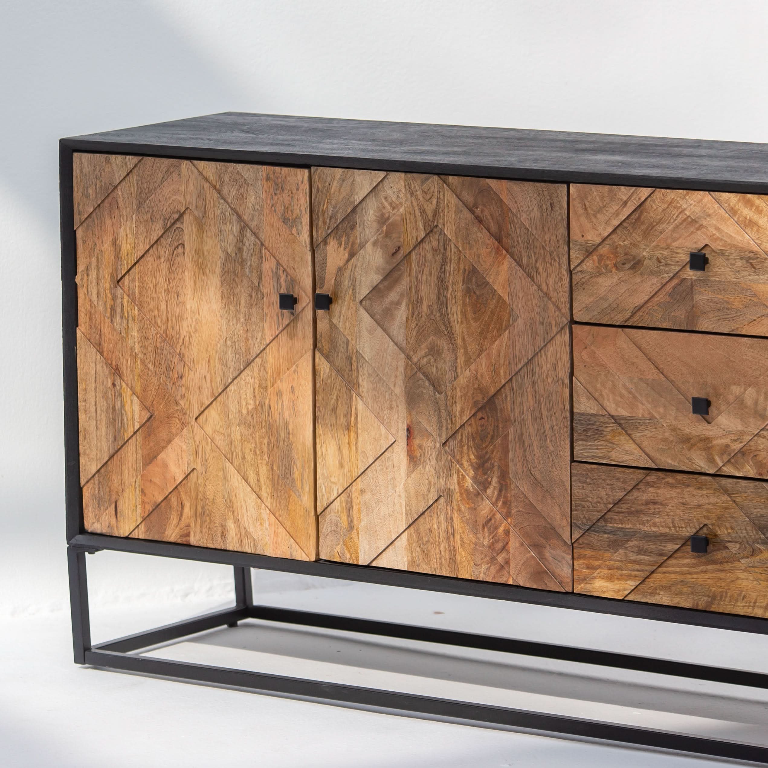 MORO WOODEN THREE DOOR THREE DRAWER SIDEBOARD - Art and craft furniture