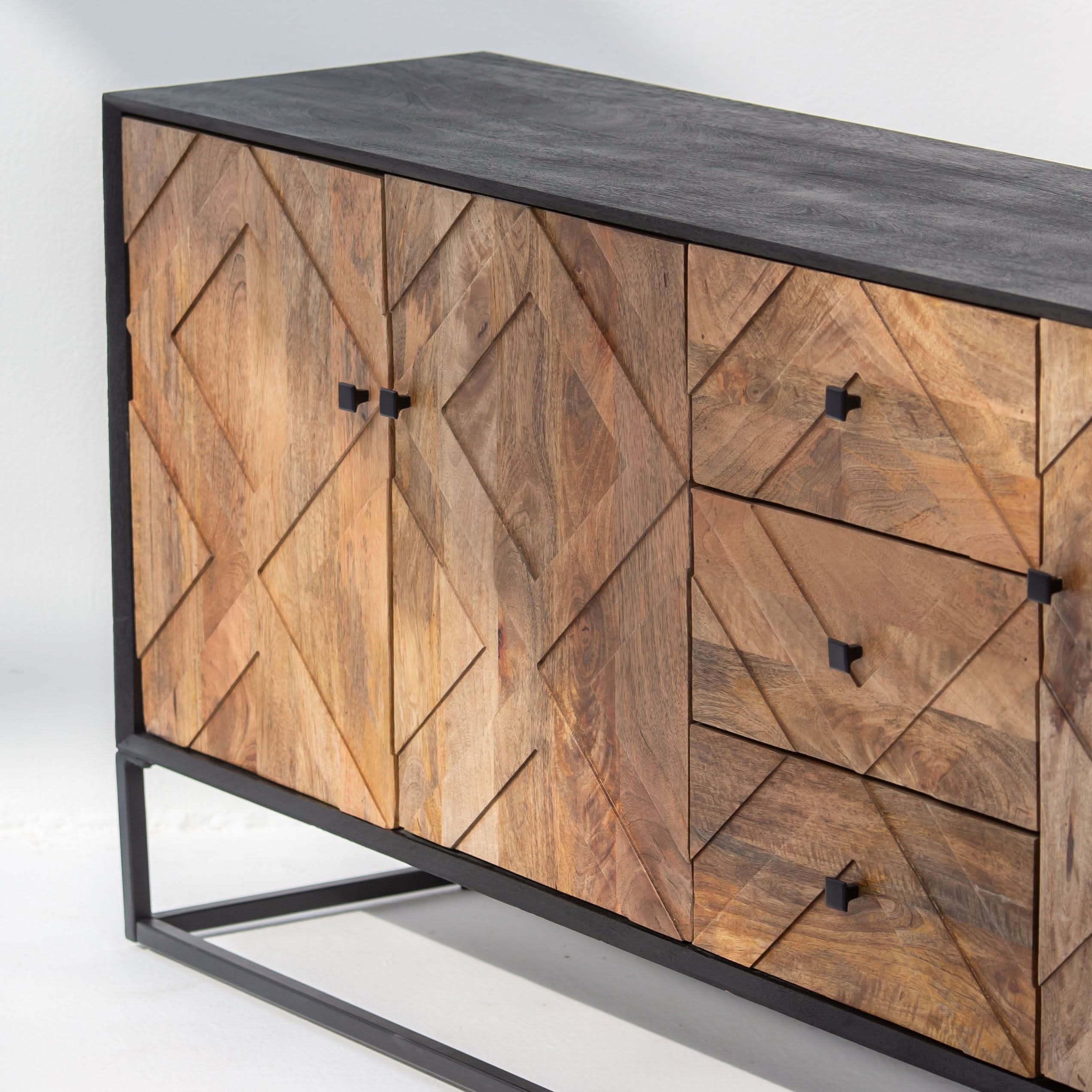 MORO WOODEN THREE DOOR THREE DRAWER SIDEBOARD - Art and craft furniture