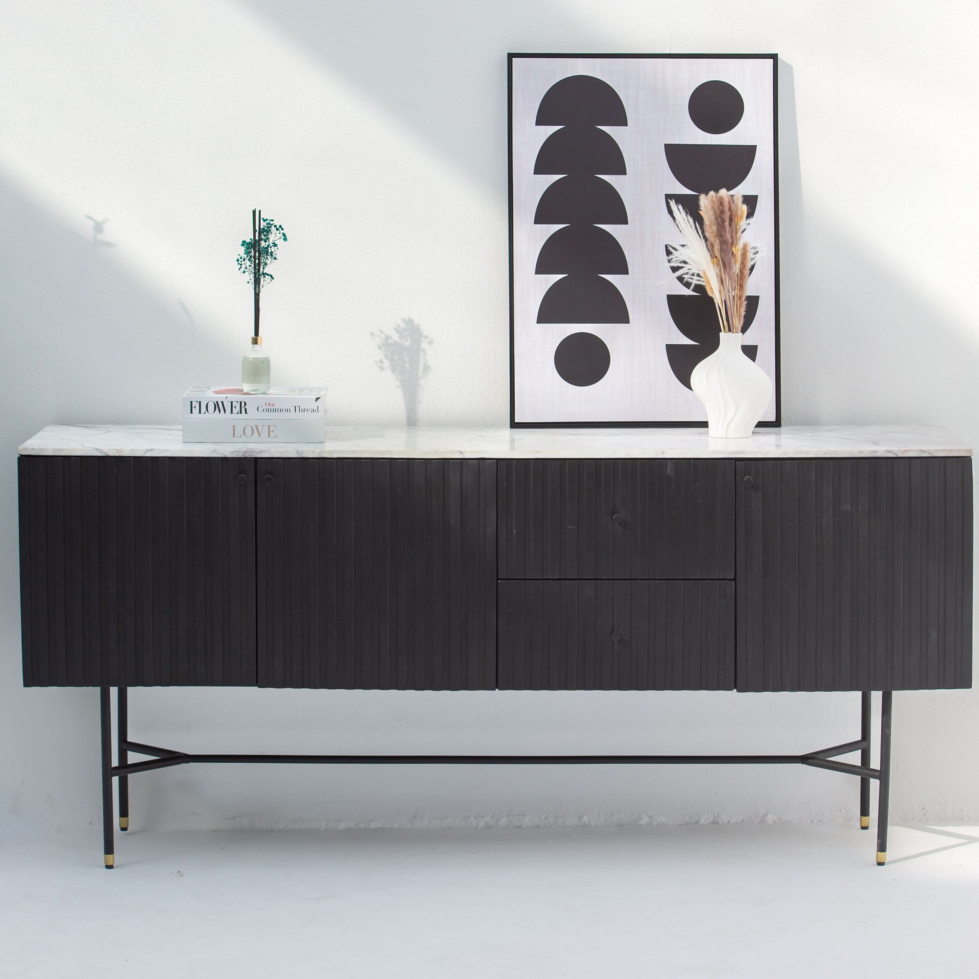 VANTA MARBLE TOP THREE DOOR SIDEBOARD - Art and craft furniture