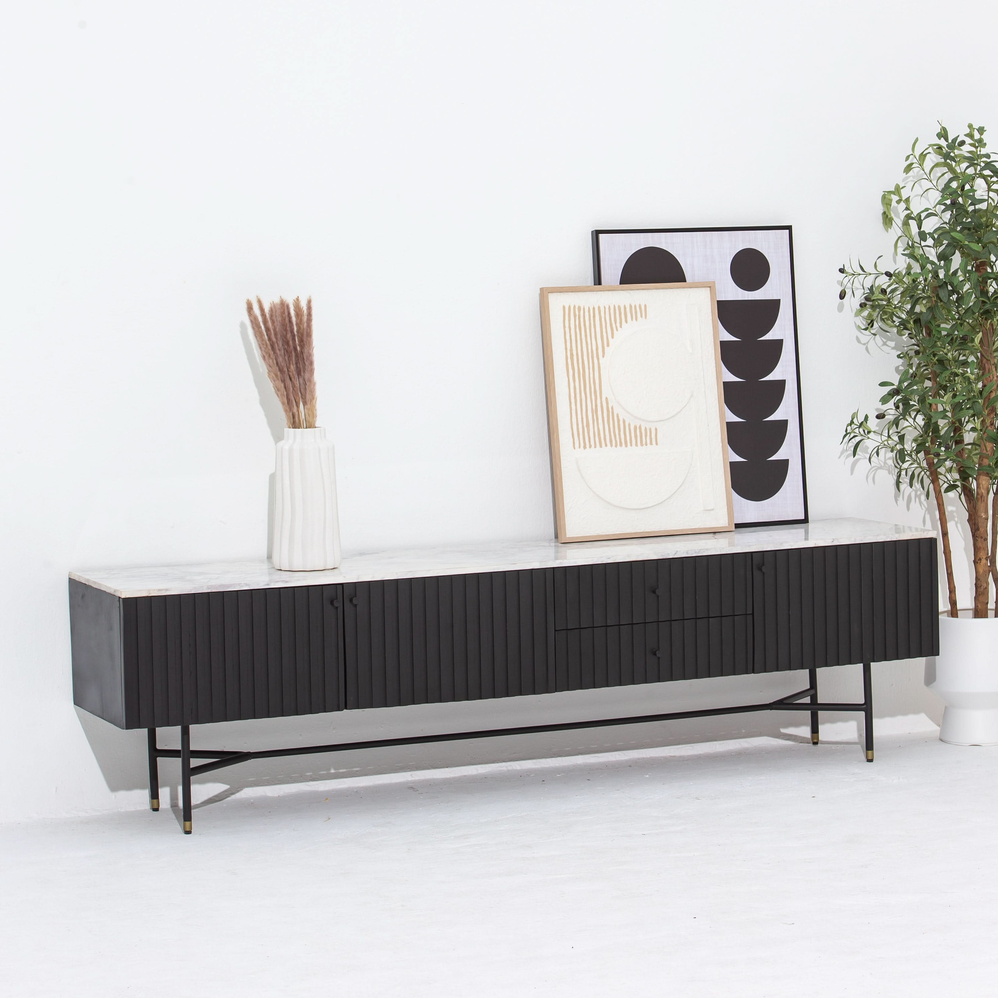 VANTA MARBLE TOP TWO DRAWER THREE DOOR TV STAND - Art and craft furniture