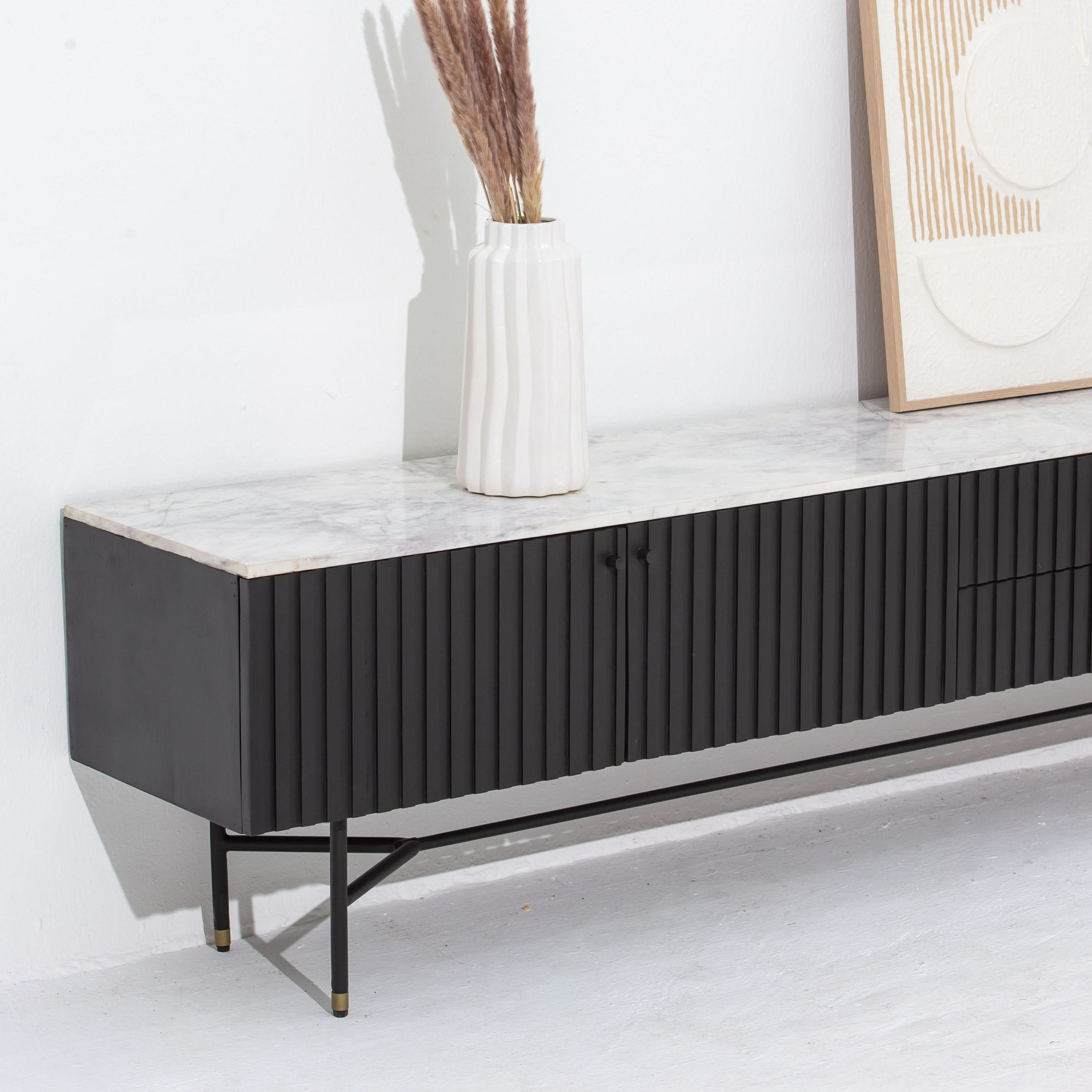 VANTA MARBLE TOP TWO DRAWER THREE DOOR TV STAND - Art and craft furniture