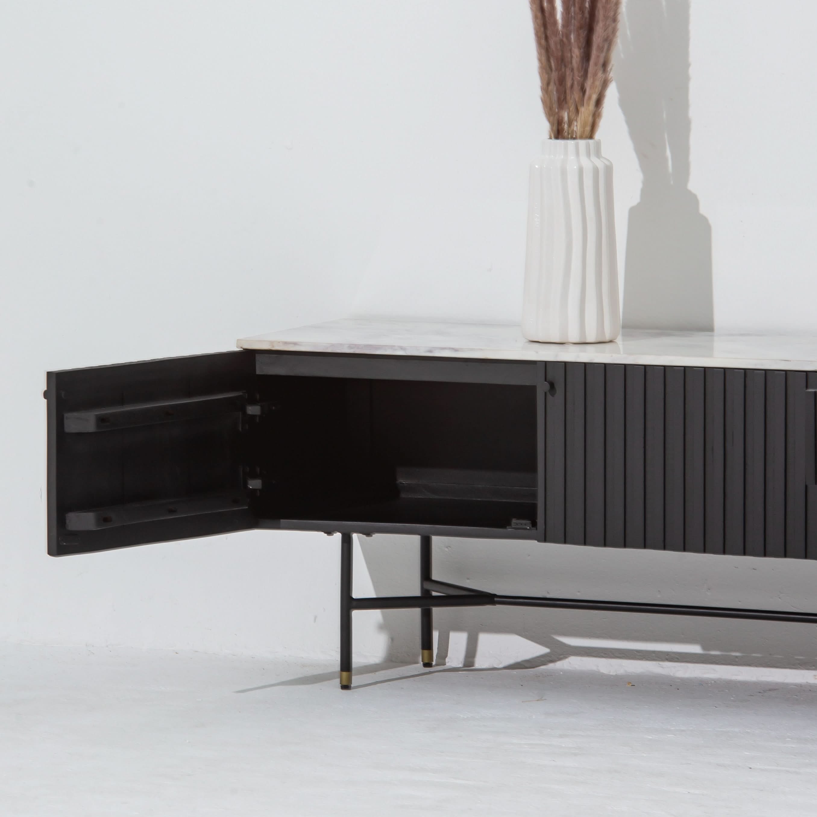 VANTA MARBLE TOP TWO DRAWER THREE DOOR TV STAND - Art and craft furniture