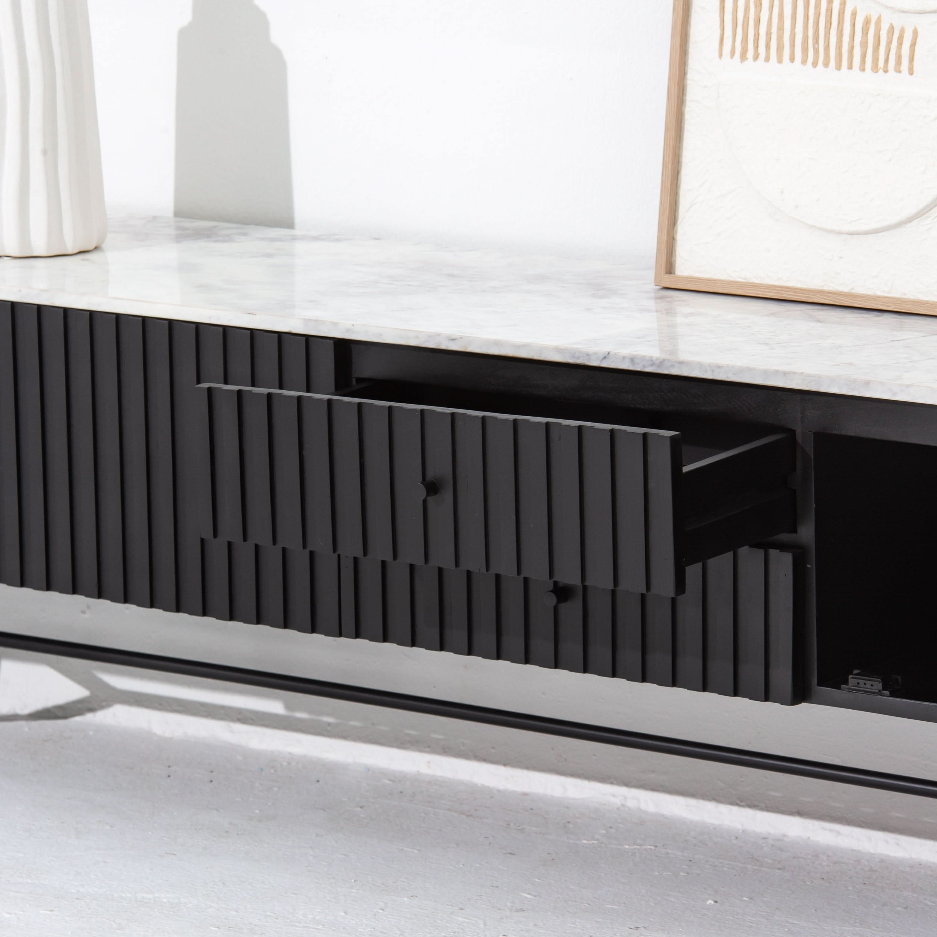 VANTA MARBLE TOP TWO DRAWER THREE DOOR TV STAND - Art and craft furniture