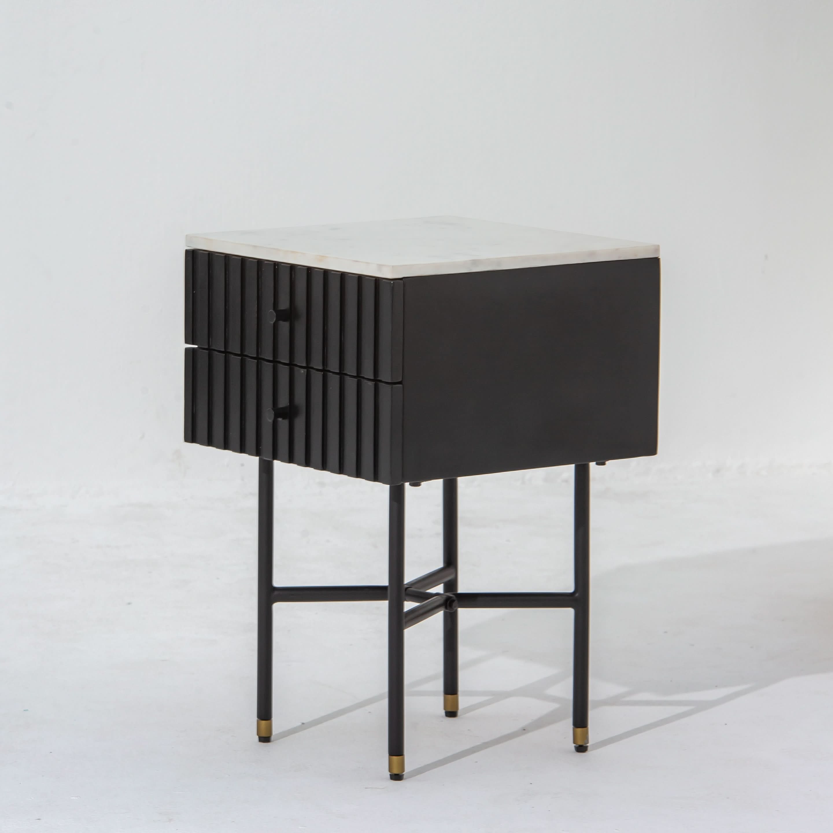 VANTA MARBLE TOP TWO DRAWER NIGHTSTAND TABLE - Art and craft furniture