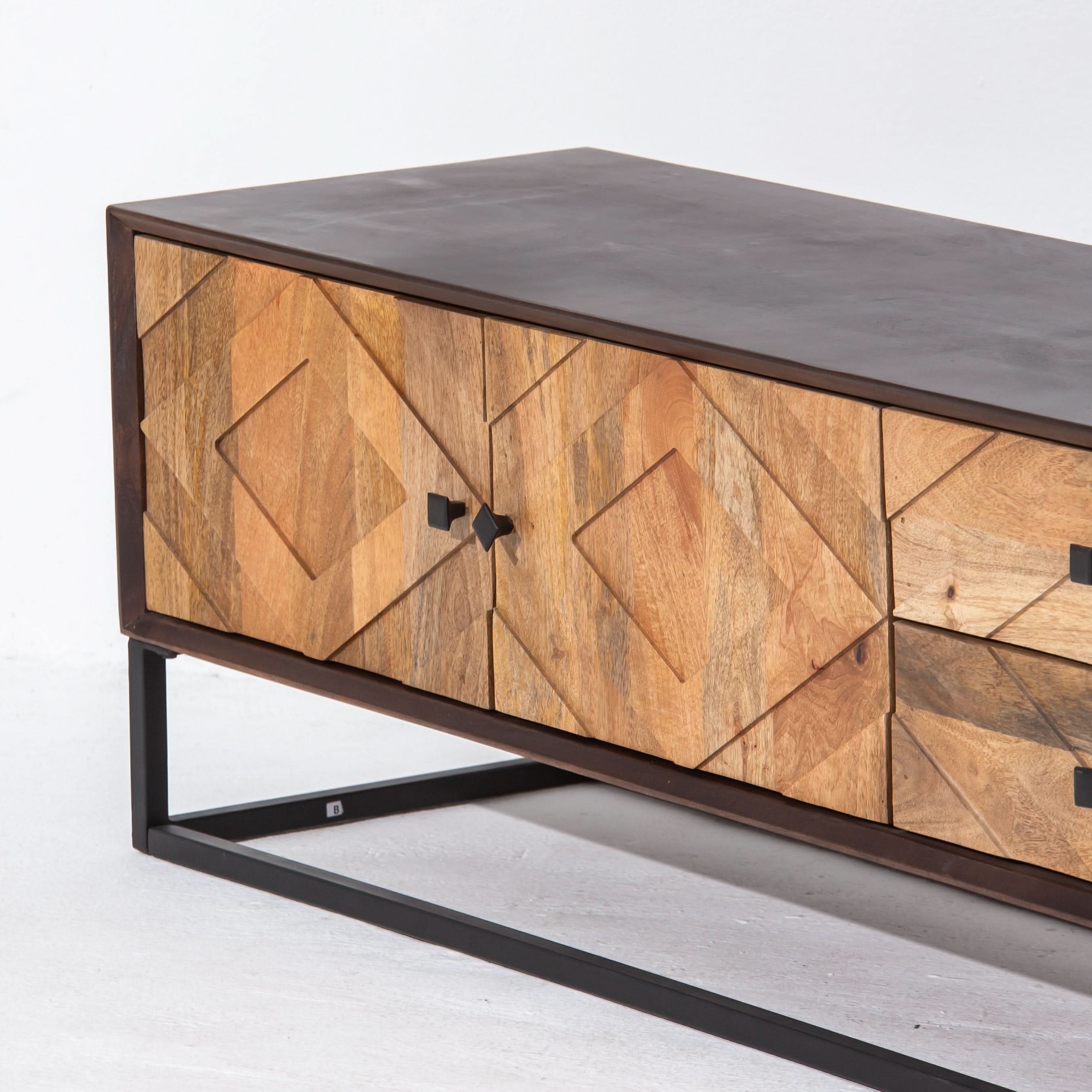 MORO WOODEN THREE DOOR TWO DRAWER TV STAND - Art and craft furniture